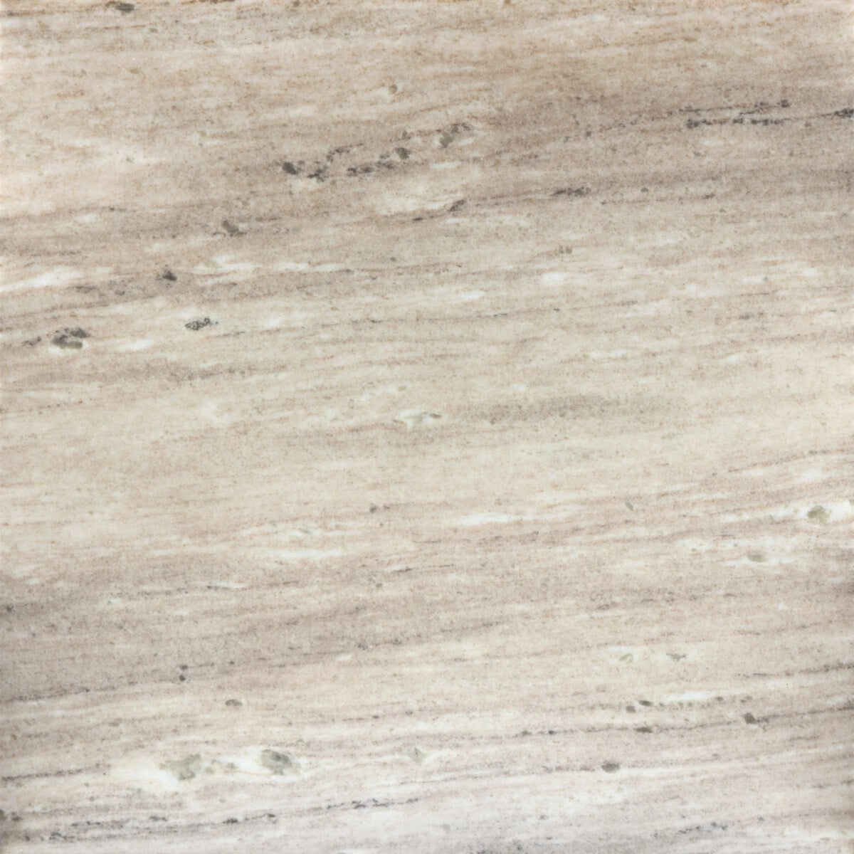 Detail of the Koda Nightstand travertine surface showing its creamy beige tone, linear veining and natural stone variation.