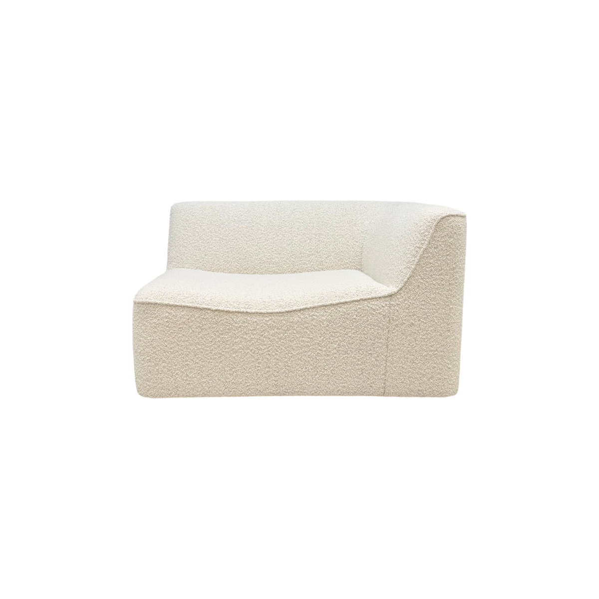 Bento Modular RAF Chair in ivory bouclé, side view showing the rounded right arm, wraparound back, and softly contoured seat.