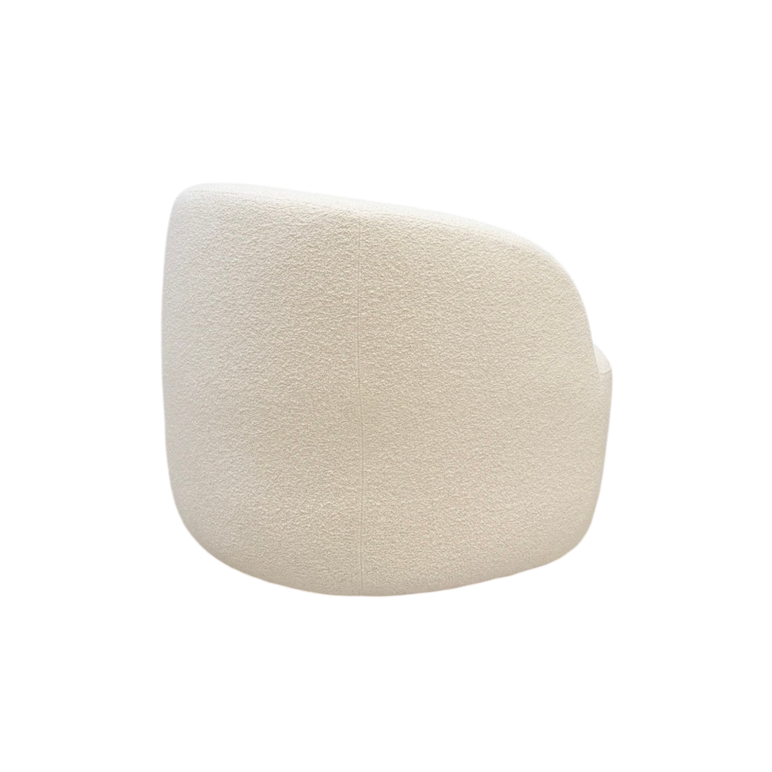 Arcus Swivel Chair in Grey Oak upholstery shown from the rear, highlighting its continuous curved back and rounded silhouette.
