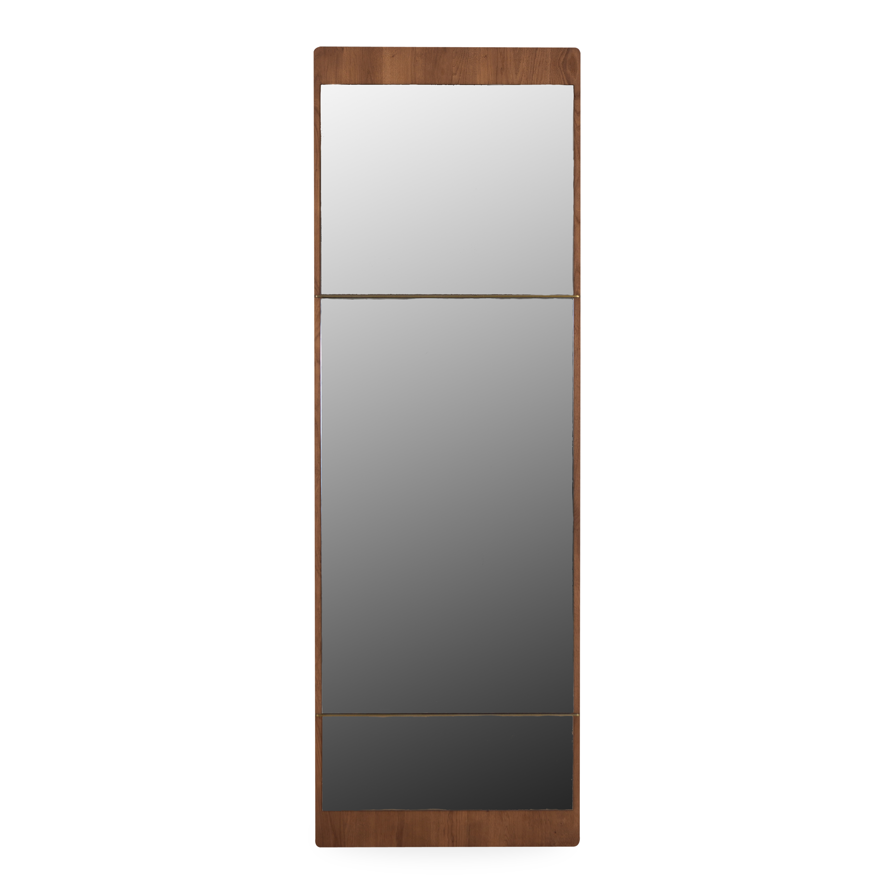 Defined by its unique sectioned design and array of brass tones, the Laurence Floor Mirror is a contemporary sectioned mirror that captivates the attention of every guest.