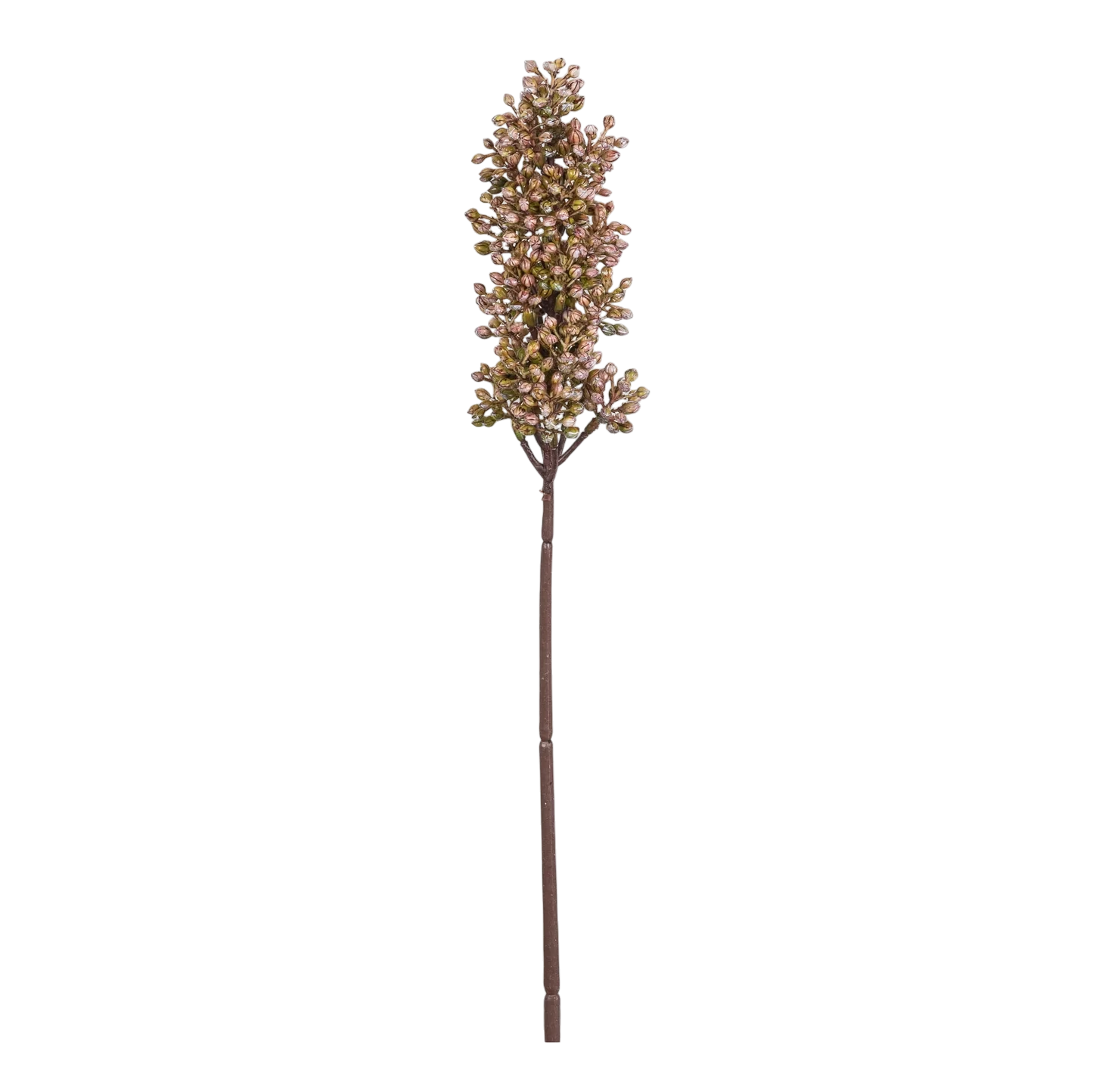 Artificial Sorghum Sunrise with a tall brown stem and dense cluster of blush, bronze and muted green seed-like florets.