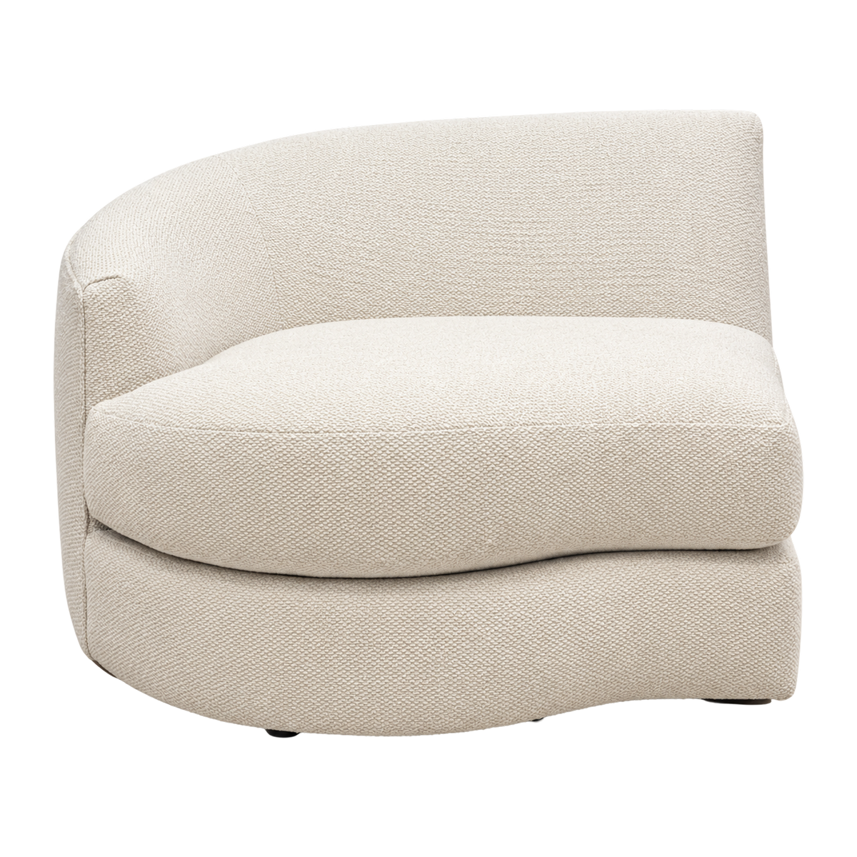 Grace left-arm-facing section angled in Cream textured weave, showing the rounded arm, wraparound back and plinth-style base.