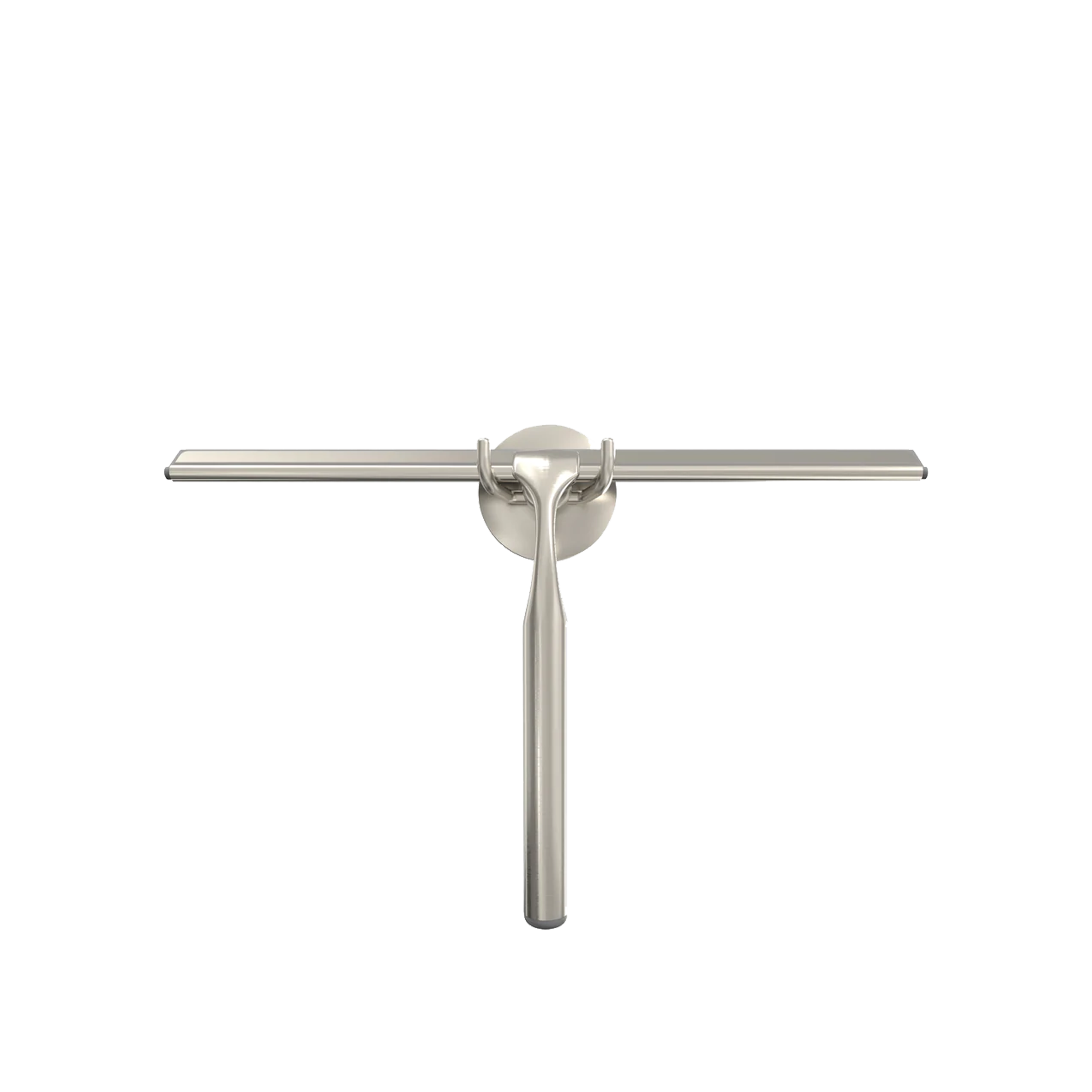 The Deluxe Extendable Squeegee features a long handle made of durable nickel-plated metal with an elegant, brushed finish and integrated non-slip cushion grip.