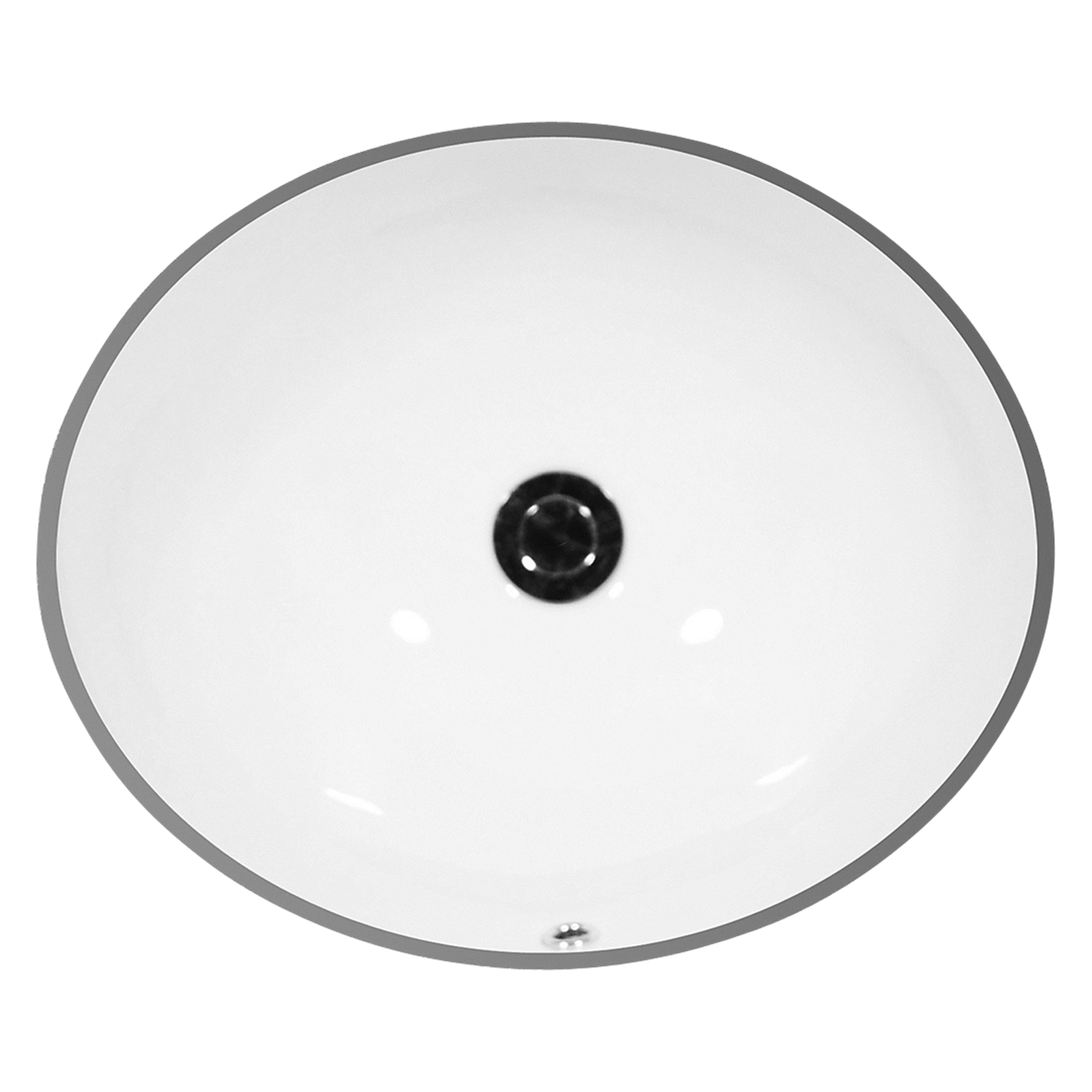 Oval undermount basin with overflow.