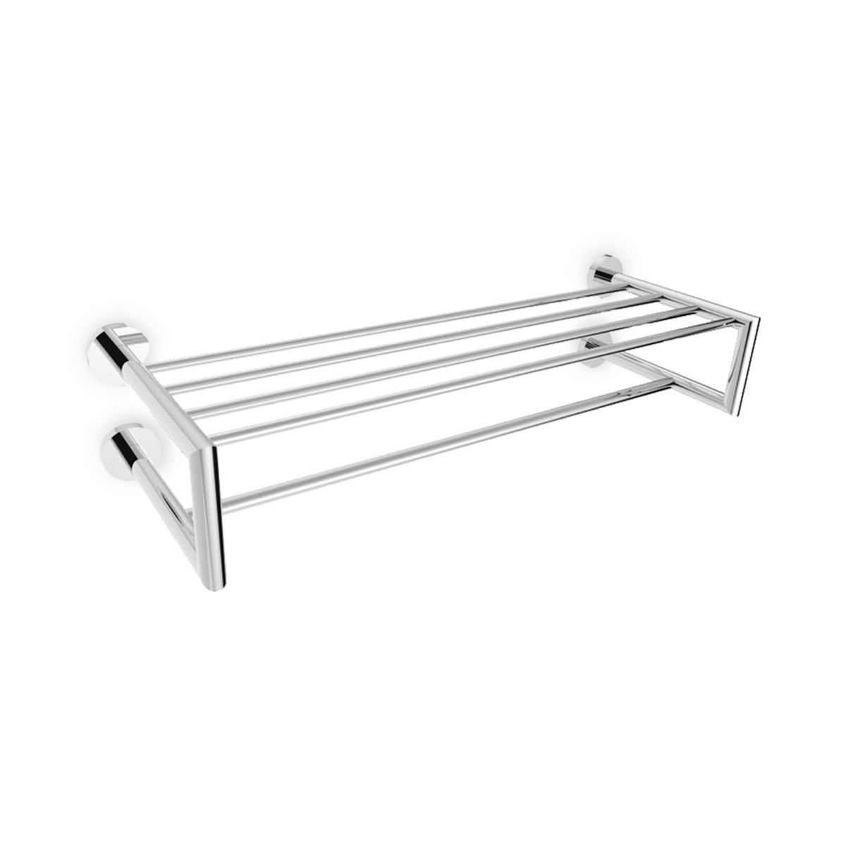 A cylindrical contemporary towel shelf with rail.