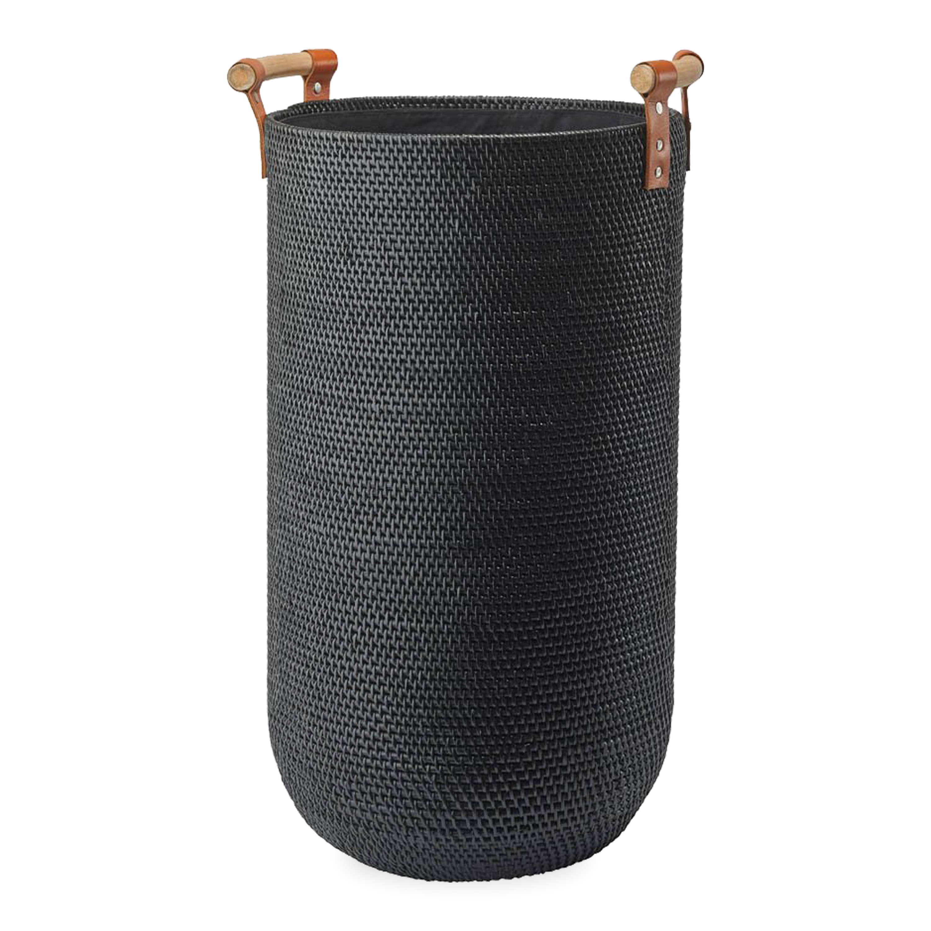 This basket is handcrafted from 100% rattan material with classic leather and rattan handles.