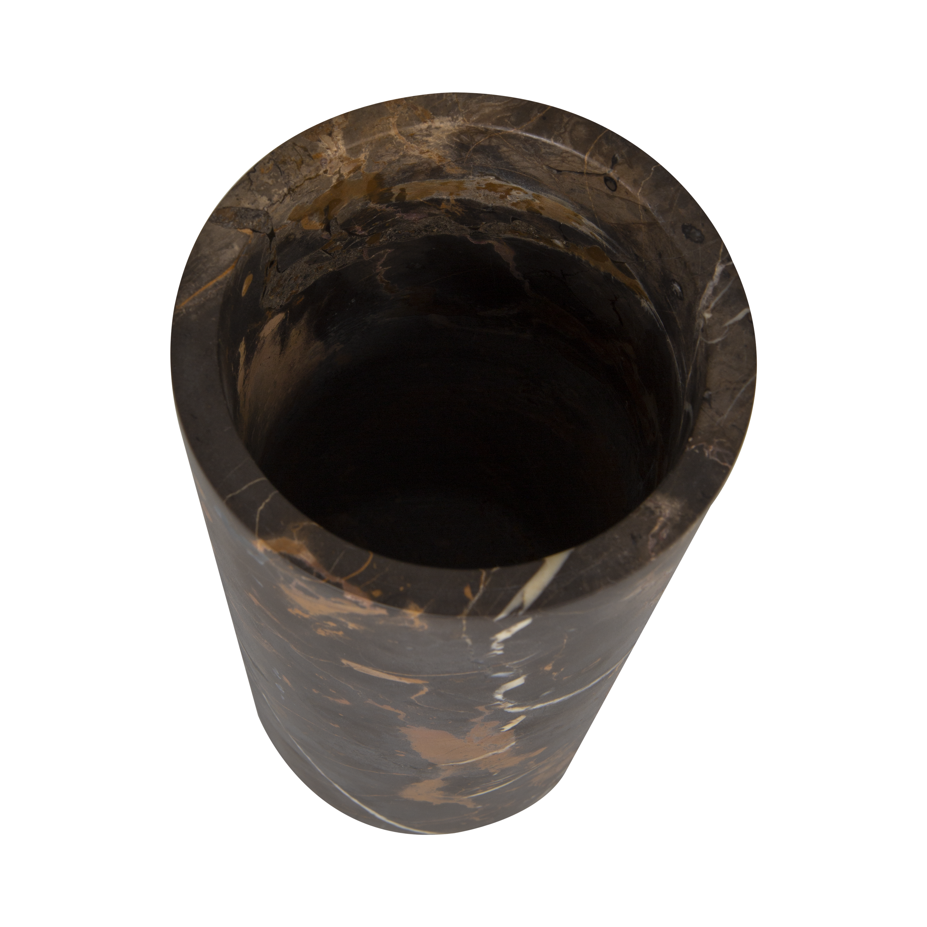 The Honed Marble Vase in black and gold marble vase strikes a moody yet dramatic statement.