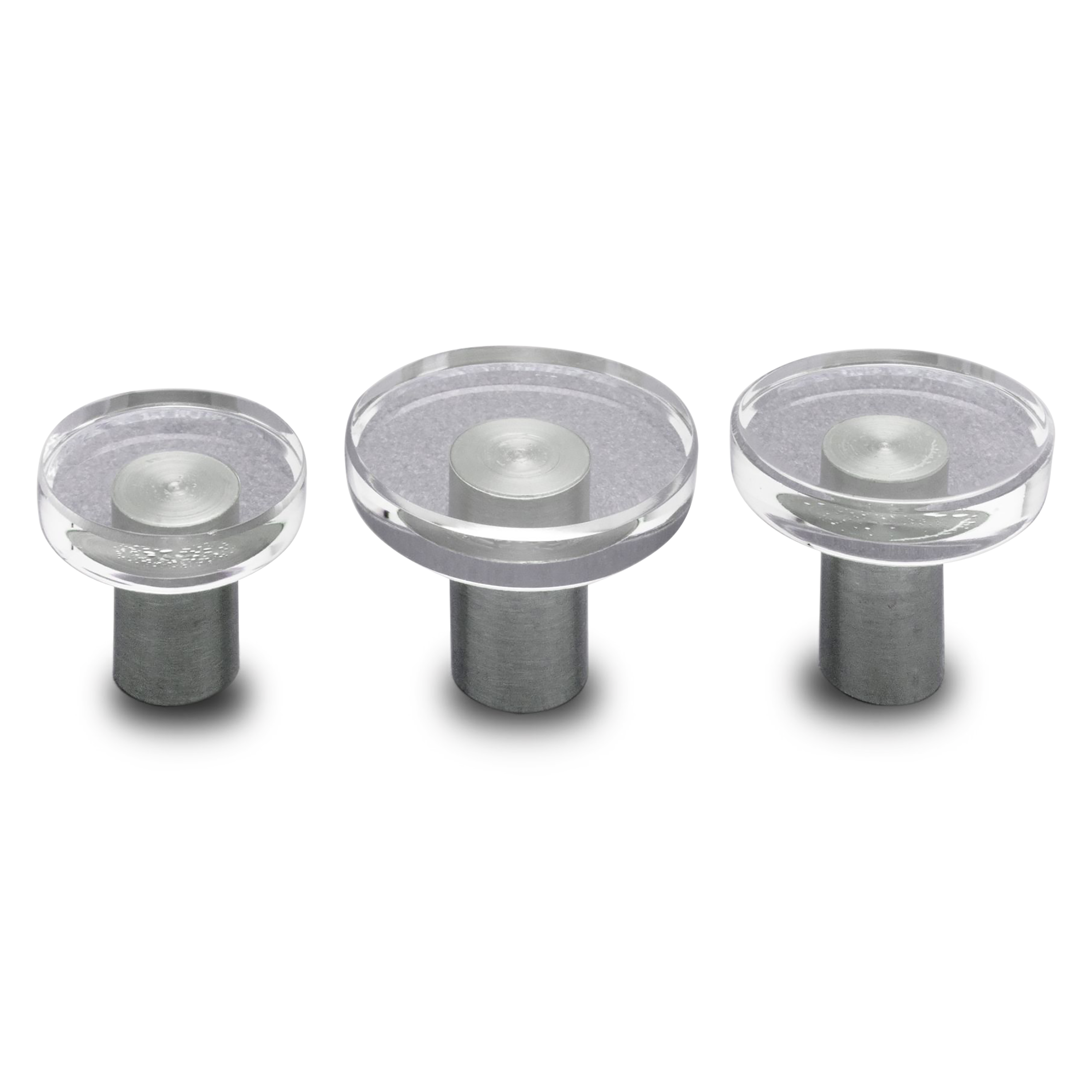 A modern round knob with a crystal disc.