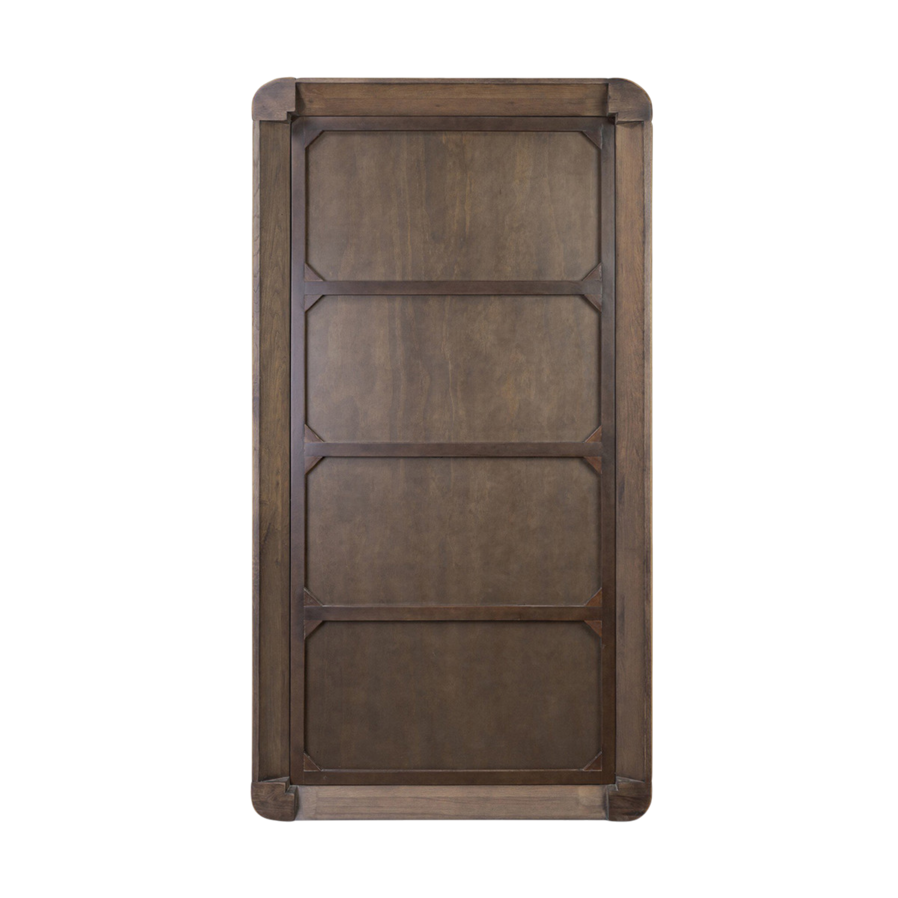 Ponte Floor Mirror Back. A dark brown wooden cabinet door with a three-panel design and decorative corner brackets, shown against a plain white background.