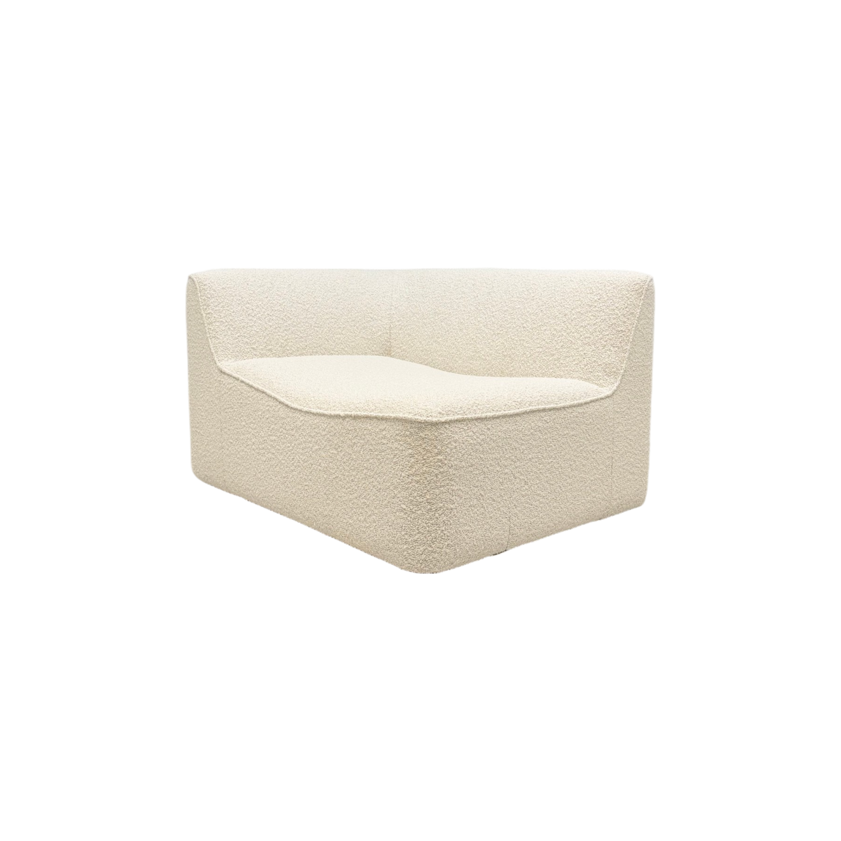 Bento Modular LAF Chair in ivory bouclé, angled front view highlighting the rounded corner profile and continuous upholstered form.