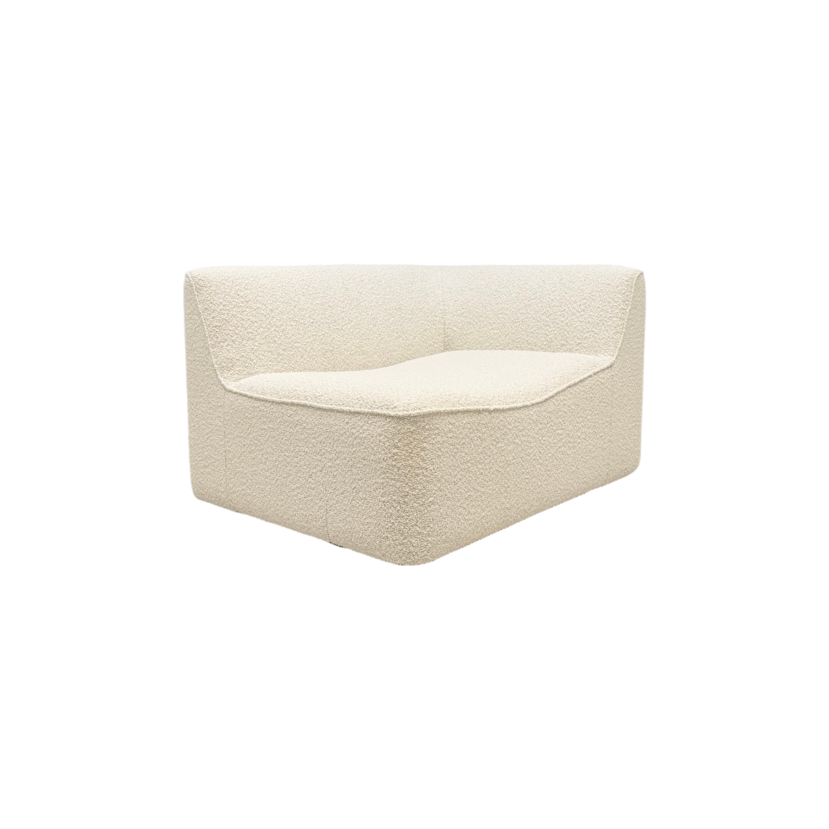 Bento Modular RAF Chair in ivory bouclé, angled front view highlighting the curved silhouette, plush texture, and modular corner form.