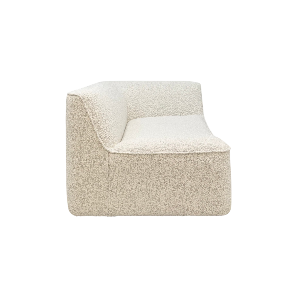 Bento Modular RAF Chair in ivory bouclé, opposite side view showing the sculptural rounded back, low profile, and seamless upholstered shape.