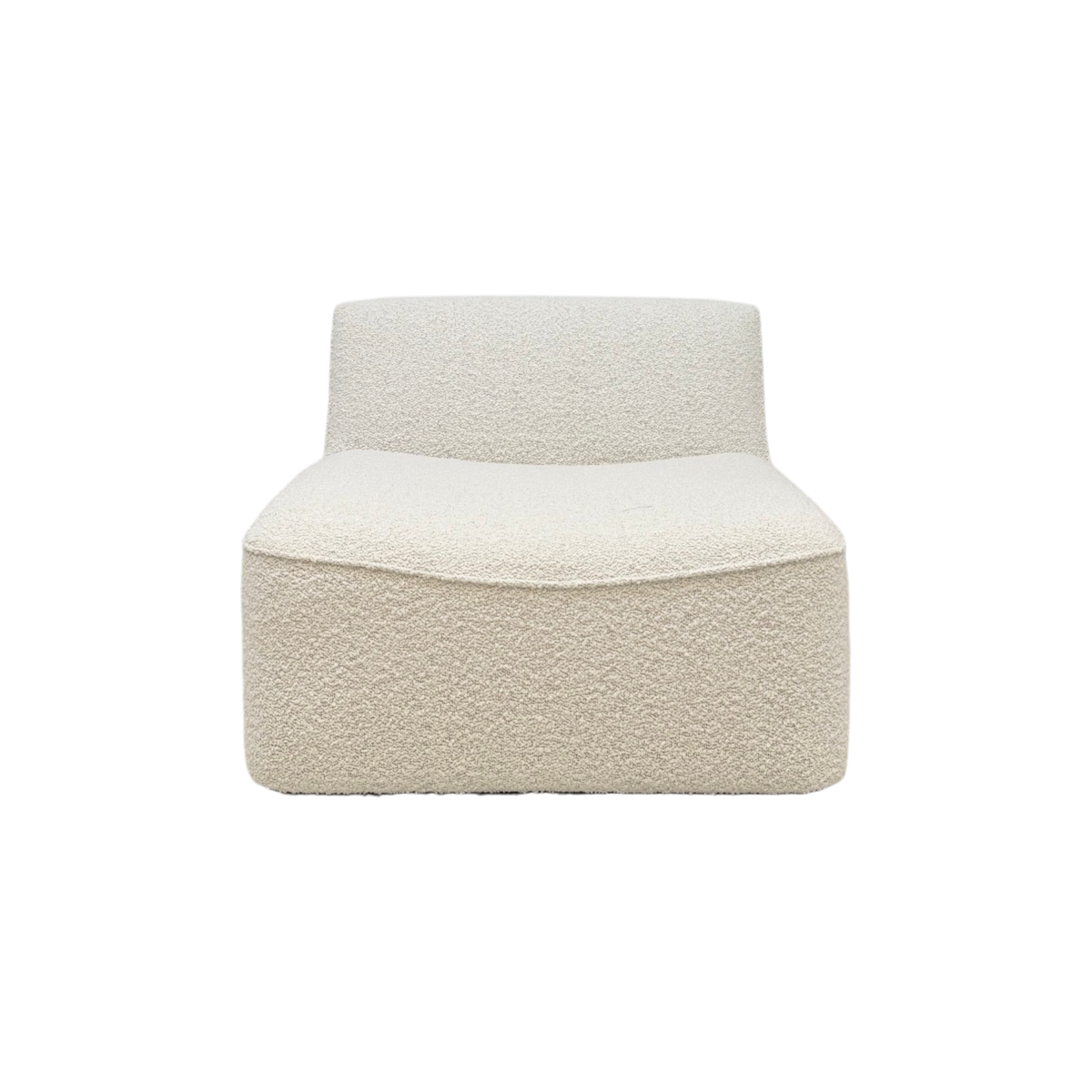 Bento Modular Armless Chair in ivory bouclé, front view showing the low back, gently curved seat, and rounded armless silhouette.