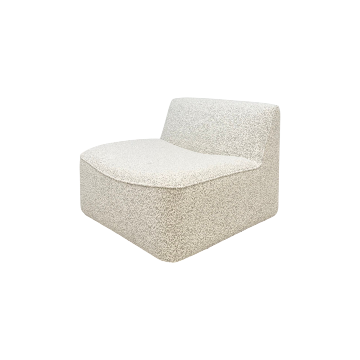 Bento Modular Armless Chair in ivory bouclé, angled front view highlighting the sculptural curves, soft edges, and plush textured upholstery.