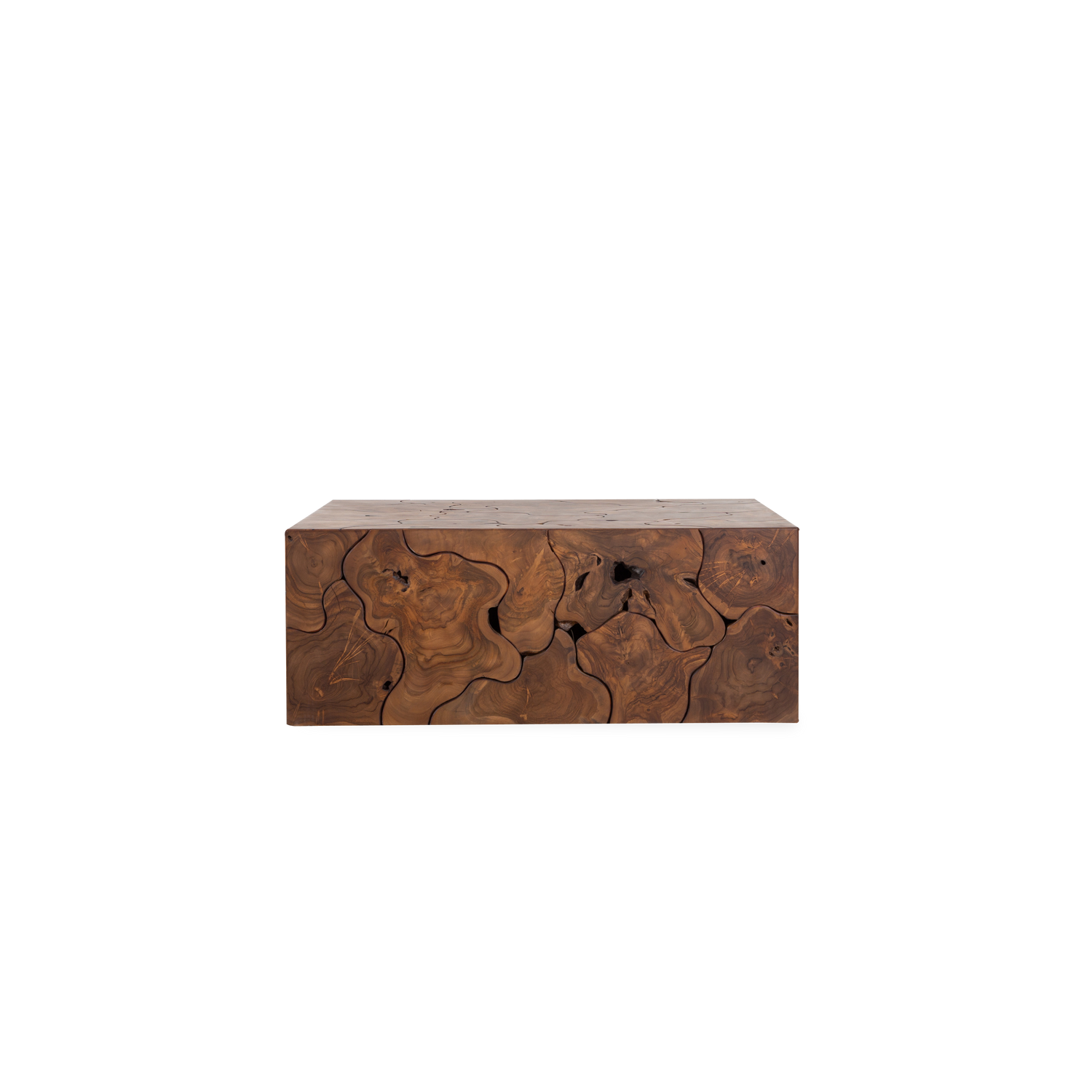 Crafted from reclaimed teak root%2C introduce a warm organic element to any space with the Teak Mosaic Coffee Table.