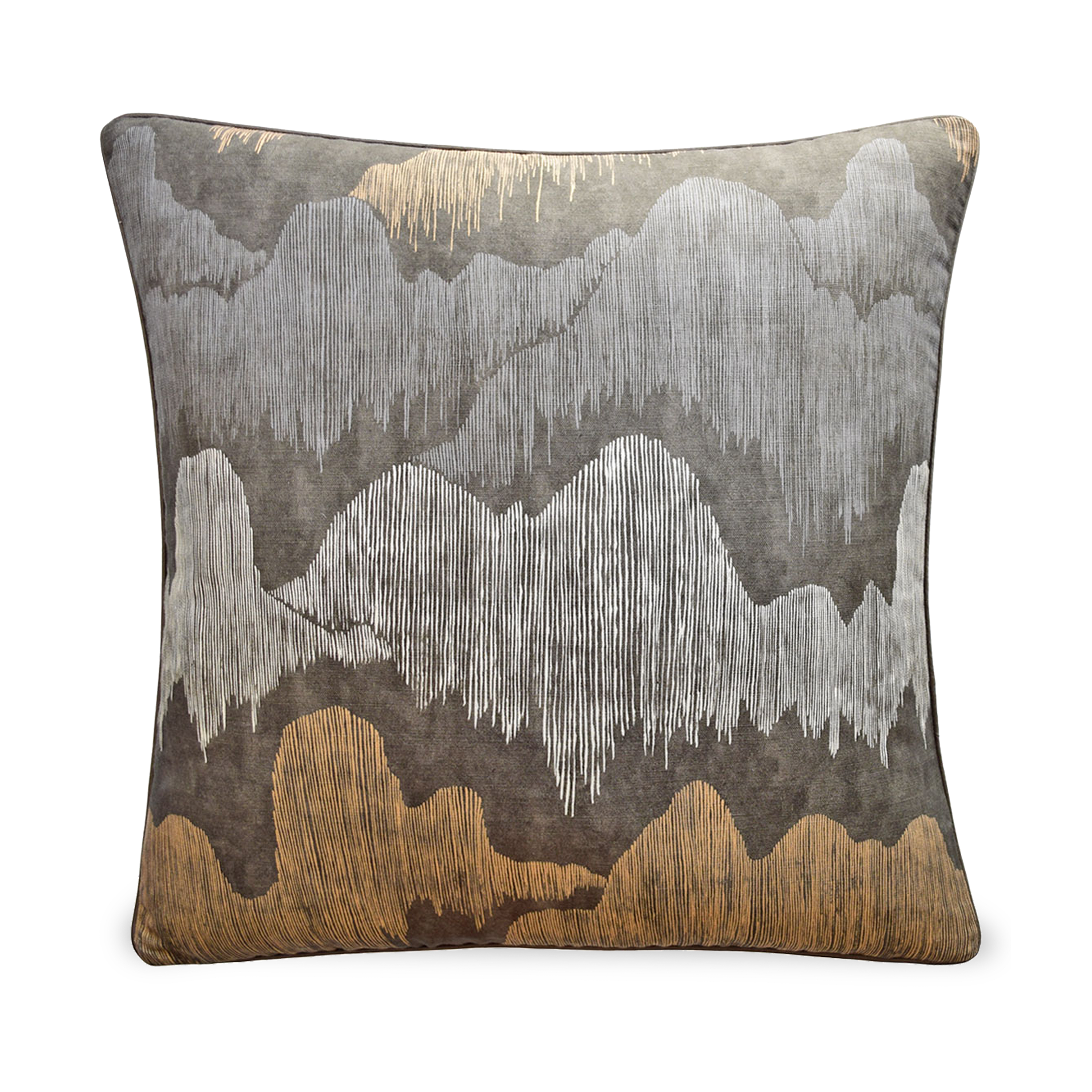 Elegant earth tones and organic patterns describe the chic Cascadia Pillow.