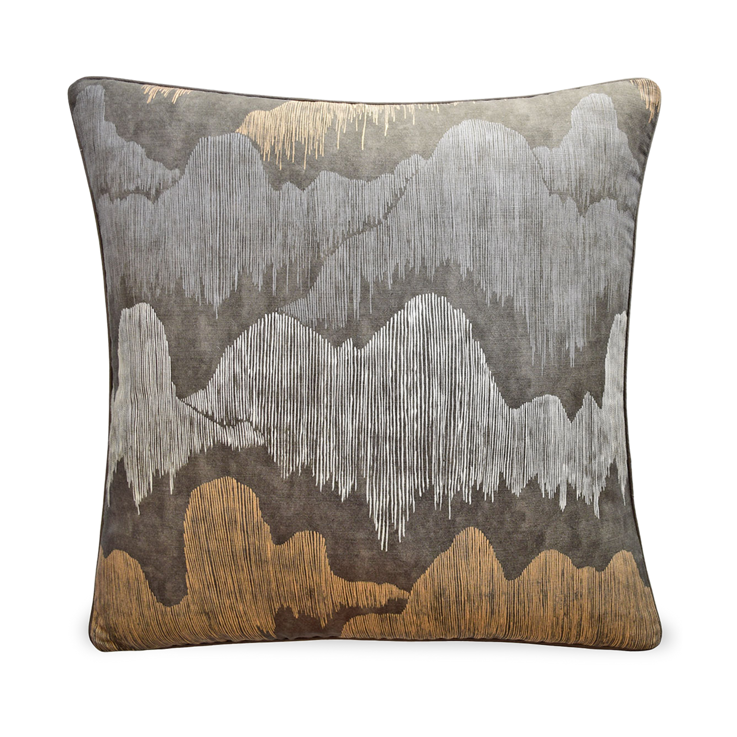 Elegant earth tones and organic patterns describe the chic Cascadia Pillow.