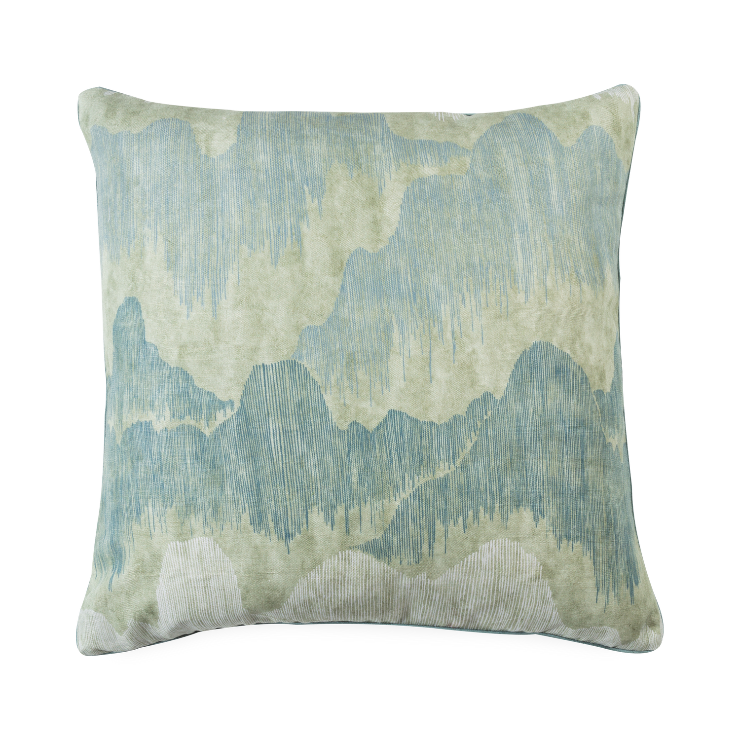 Defined by its expressive use of forms%2C the Cascadia Pillow uses familiar forms that are reminiscent of a scenic mountain range along with a blue and beige gradient palette to expr