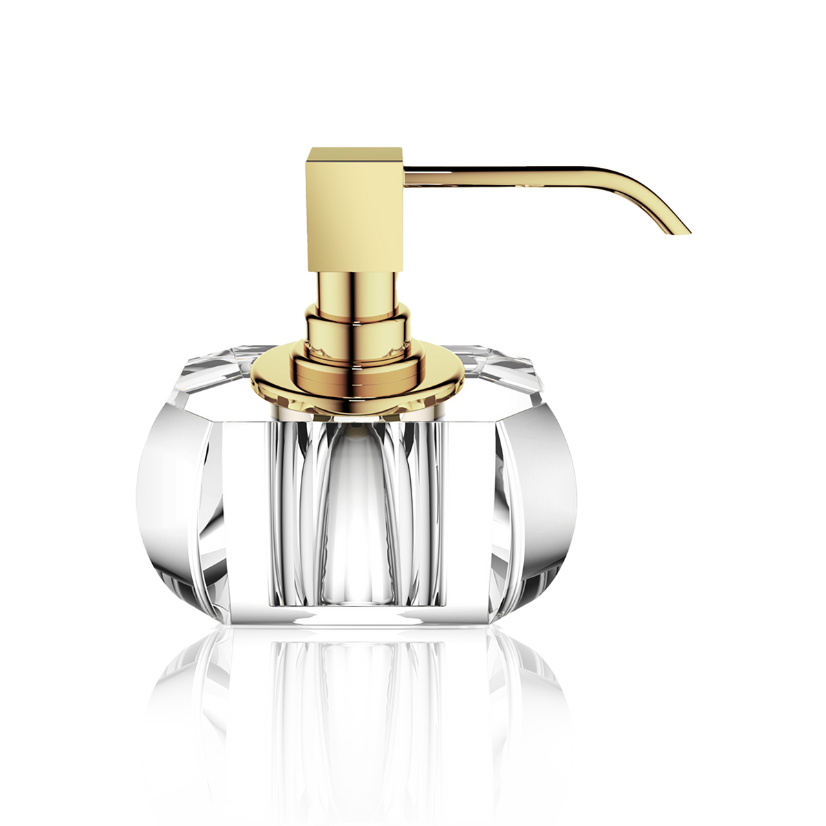 Dazzle with the Kristall soap dispenser, featuring a beveled crystal jar adorned with a chrome pump.