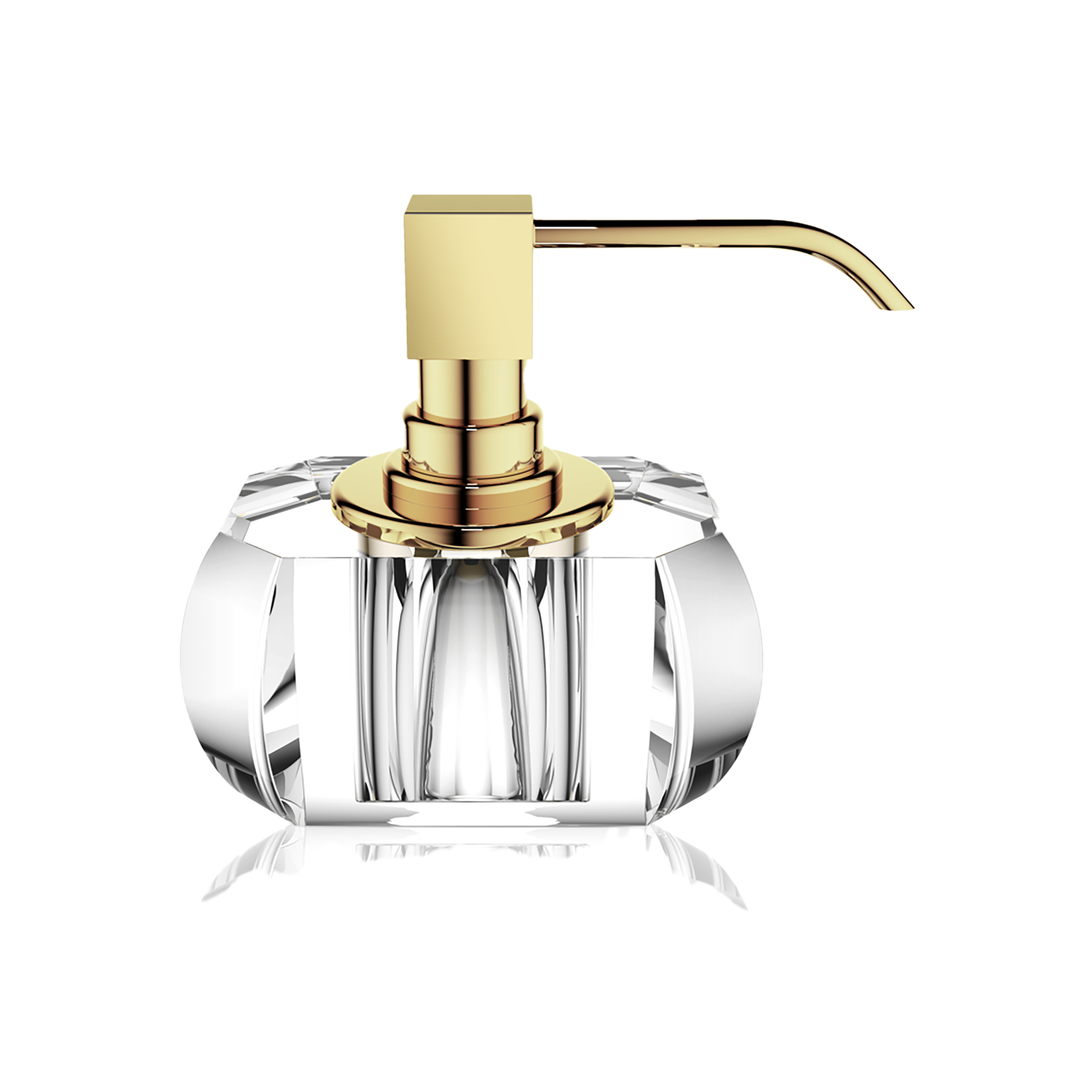 Dazzle with the Kristall soap dispenser, featuring a beveled crystal jar adorned with a chrome pump.