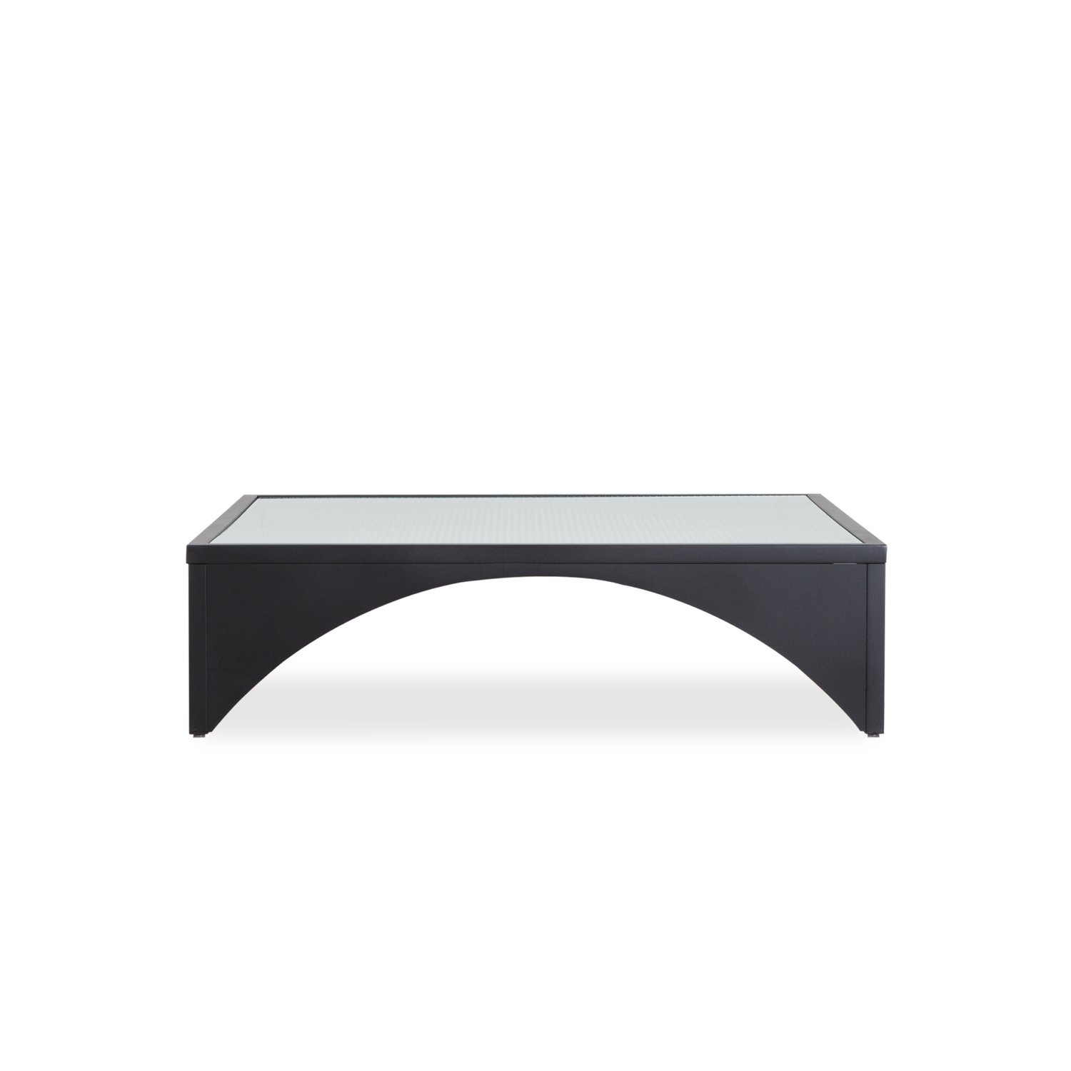 Sleek and contemporary%2C the Hangar Coffee Table boasts a beautiful fluted glass top and contrasting matte black metal frame.