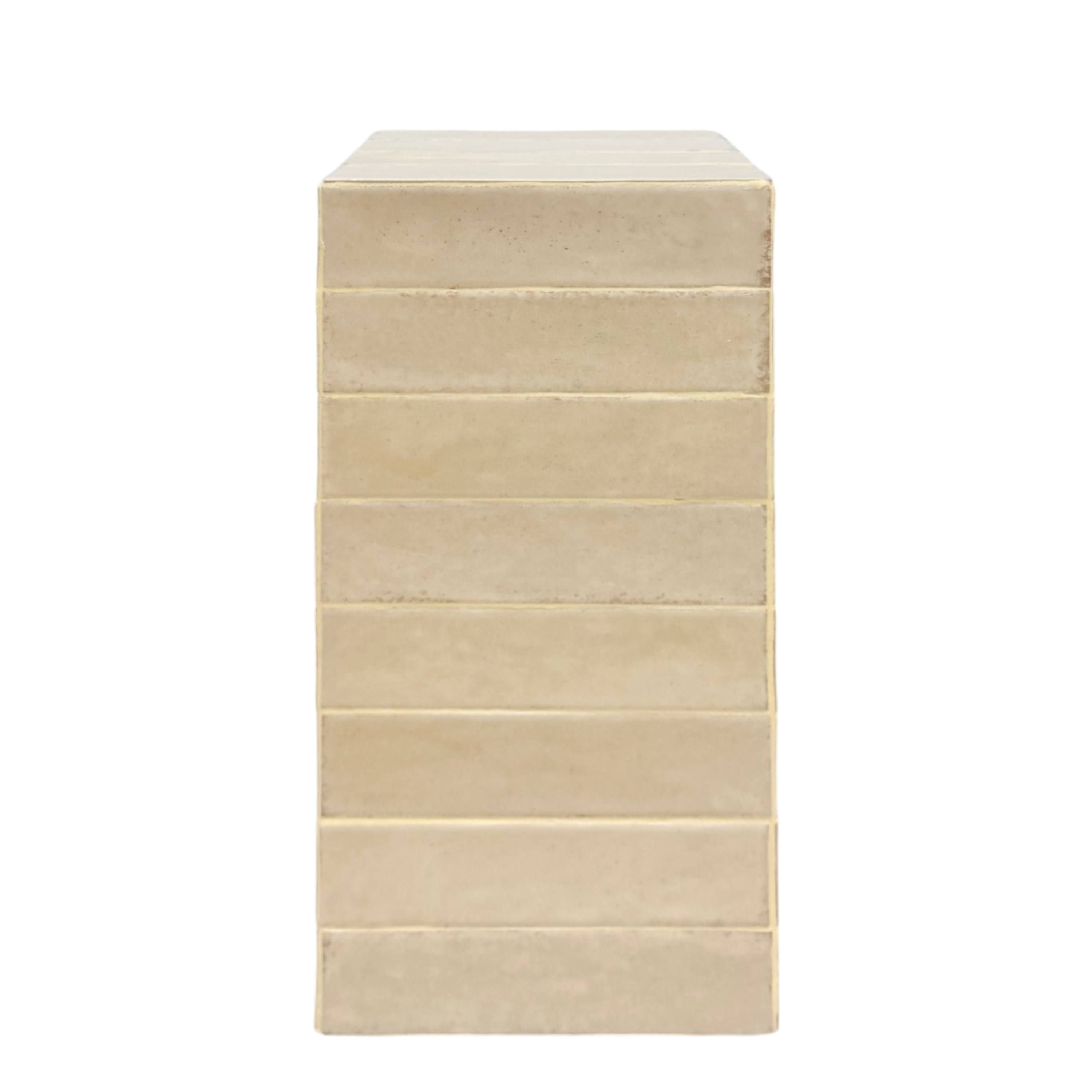 Bloor Ivory side table with a tall rectangular silhouette, horizontal banding and a monolithic, sculptural profile