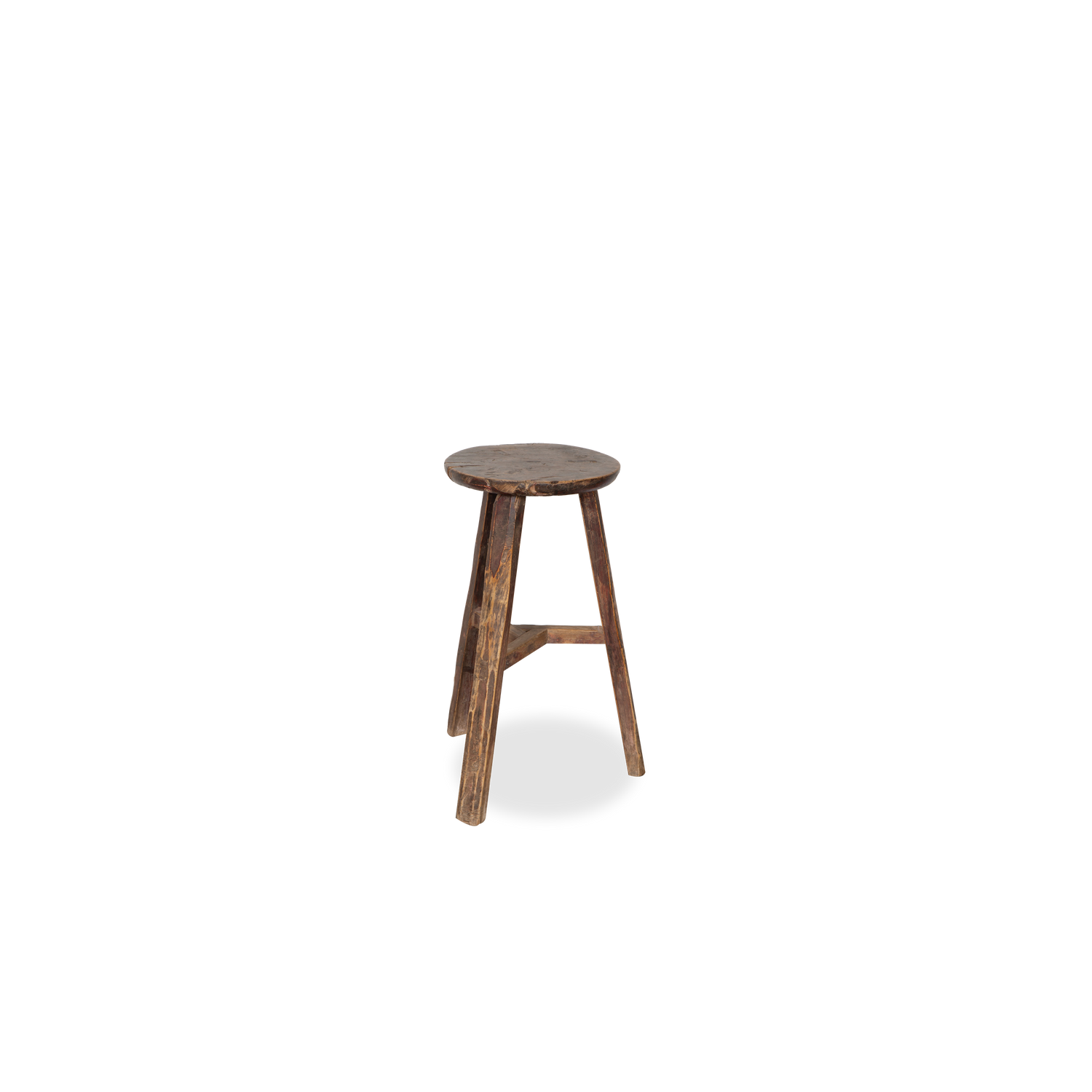 Full of rustic appeal%2C the Vintage Weathered Round Stool will add organic warmth to your space.