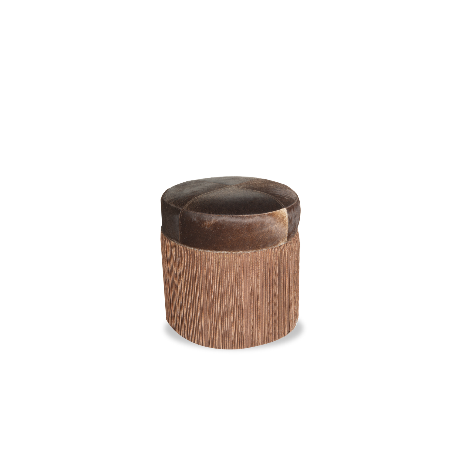 Handcrafted by artisans in India%2C the Unchained Hide Pouf offers a touch of glamour to any space.