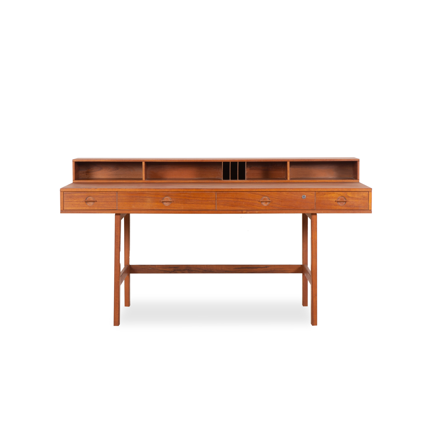 A stunning display of aged teak wood%2C this vintage Desk was designed by Peter L%C3%B8vig Nielsen and manufactured by L%C3%B8vig Dansk Design%2C circa 1960s.