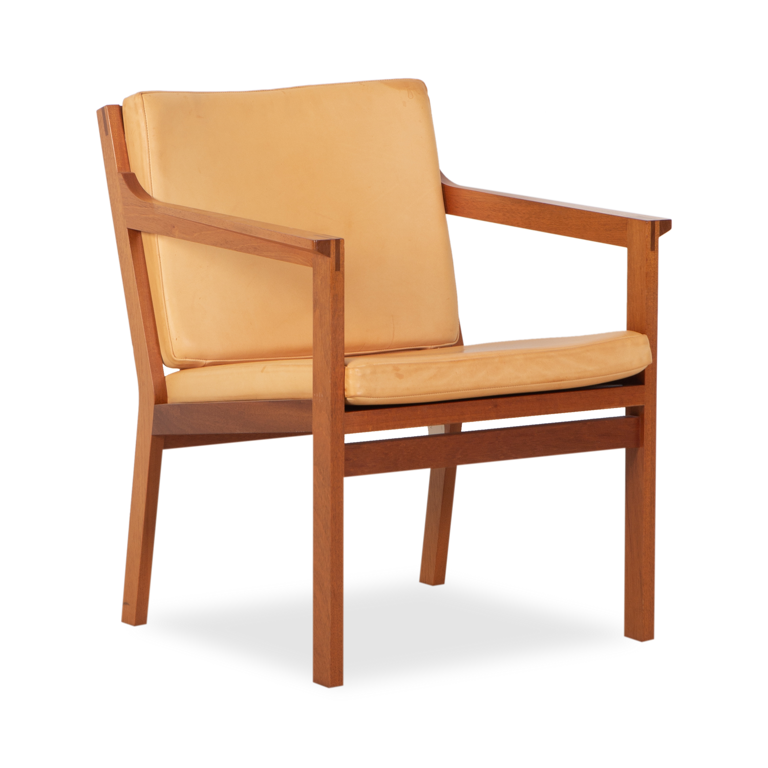 Clean and elegant%2C this vintage leather armchair was designed by Christian Hvidt for Soborg Mobler%2C circa 1980s.