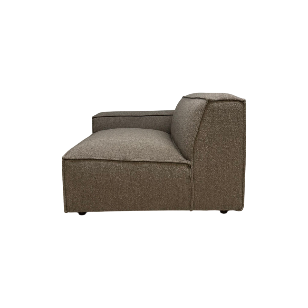 Vetro Modular LAF Chair in heathered brown upholstery, side view showing the deep seat, cushioned back and low-profile modular silhouette.
