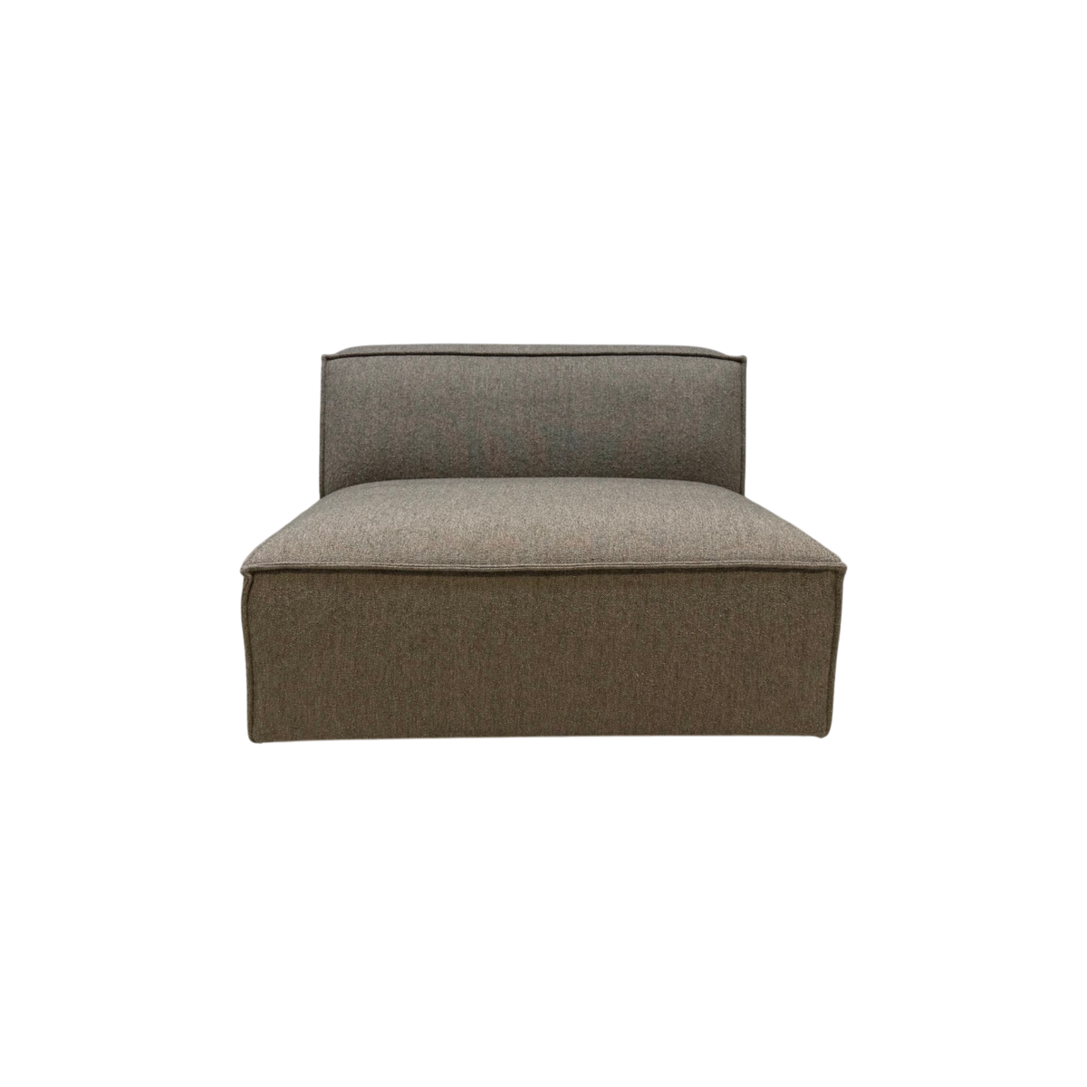 Vetro Modular Armless Chair in rich heathered brown upholstery, front view with a deep low-slung seat, oversized cushion and softly padded back.
