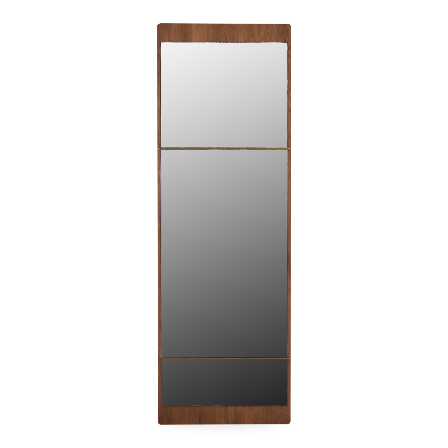 Defined by its unique sectioned design and array of brass tones%2C the Laurence Floor Mirror is a contemporary sectioned mirror that captivates the attention of every guest.