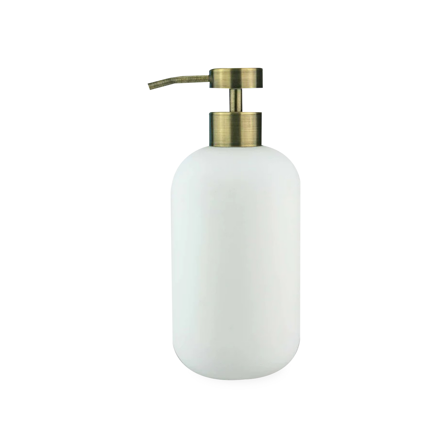 Using soft and organic forms%2C the Ceramic Rubber Dispenser is made of ceramics coated with a luxurious white rubber finish along with an antiqued gold finished pump.
