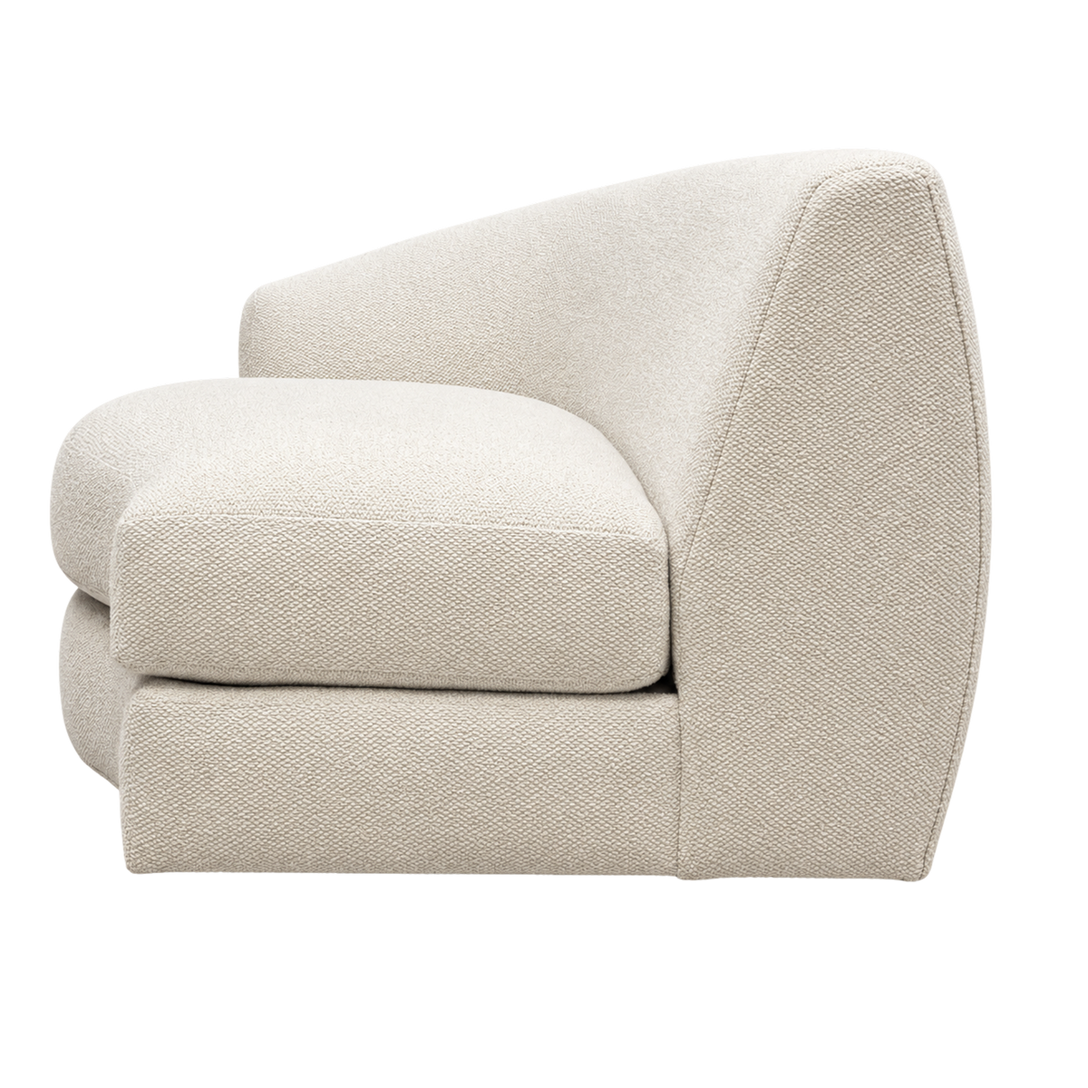 Grace left-arm-facing section in a side view in Cream textured weave, highlighting the sloped arm, floating seat cushion and tailored seams.
