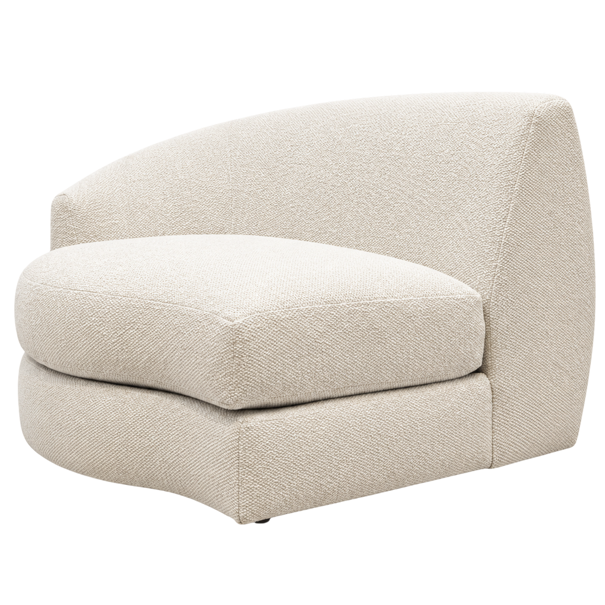 Grace Left-Arm-Facing Section in an angled view highlighting the Cream textured weave, with a deep rounded seat cushion, tall curved back and sloped side panel.
