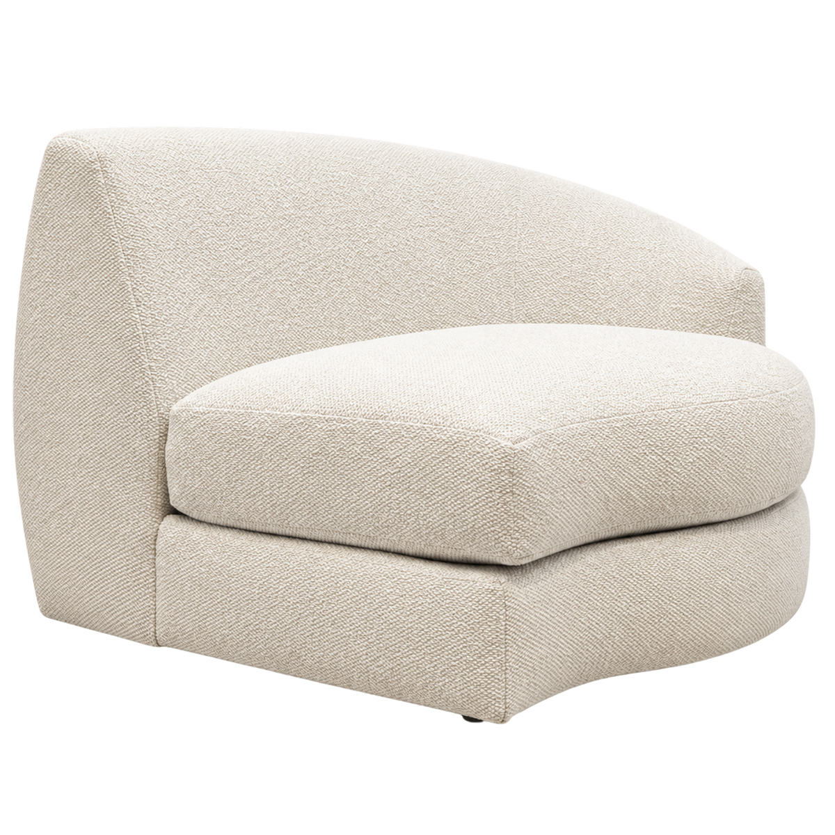 Grace Right-Arm-Facing Section in an angled view highlighting the Cream textured weave, with a deep rounded seat cushion, tall curved back and sloped side panel.