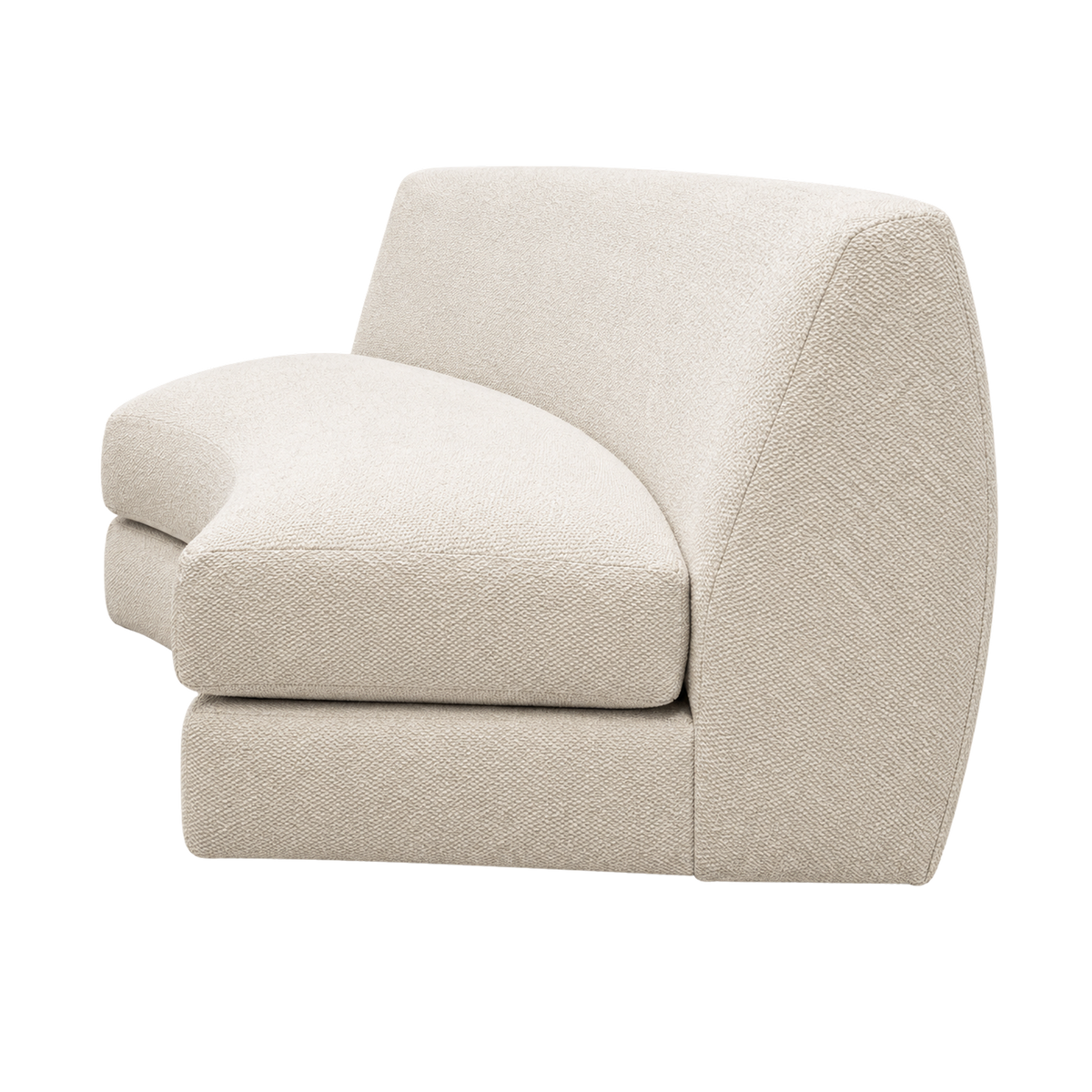 Grace armless section shown from the side angle in Cream textured weave, with a tall curved back and dark feet just visible beneath the base.