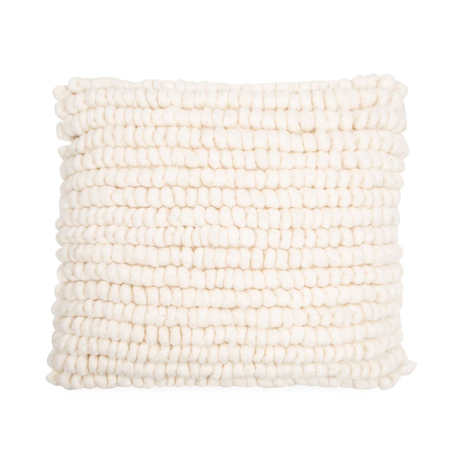 Fusing elements of striking design with traditional weaving and knitting%2C the Loom Wool Pillow is handmade by craftswomen of Chilo%C3%A9 using 100%25 natural wool from Chilota sheep that