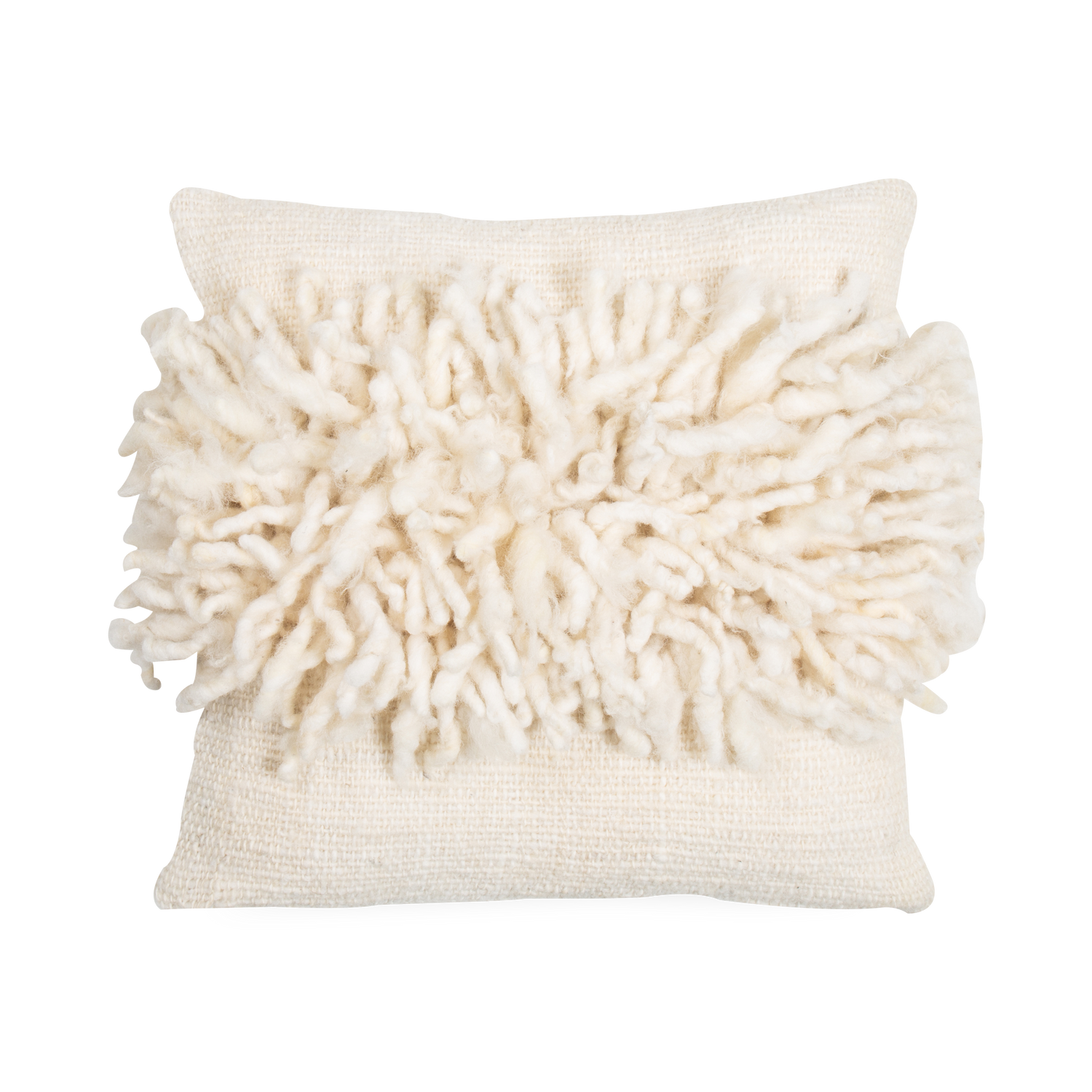 Fusing elements of striking design with traditional weaving and knitting%2C the Curly Wool Pillow is handmade by craftswomen of Chilo%C3%A9 using 100%25 natural wool from Chilota sheep tha