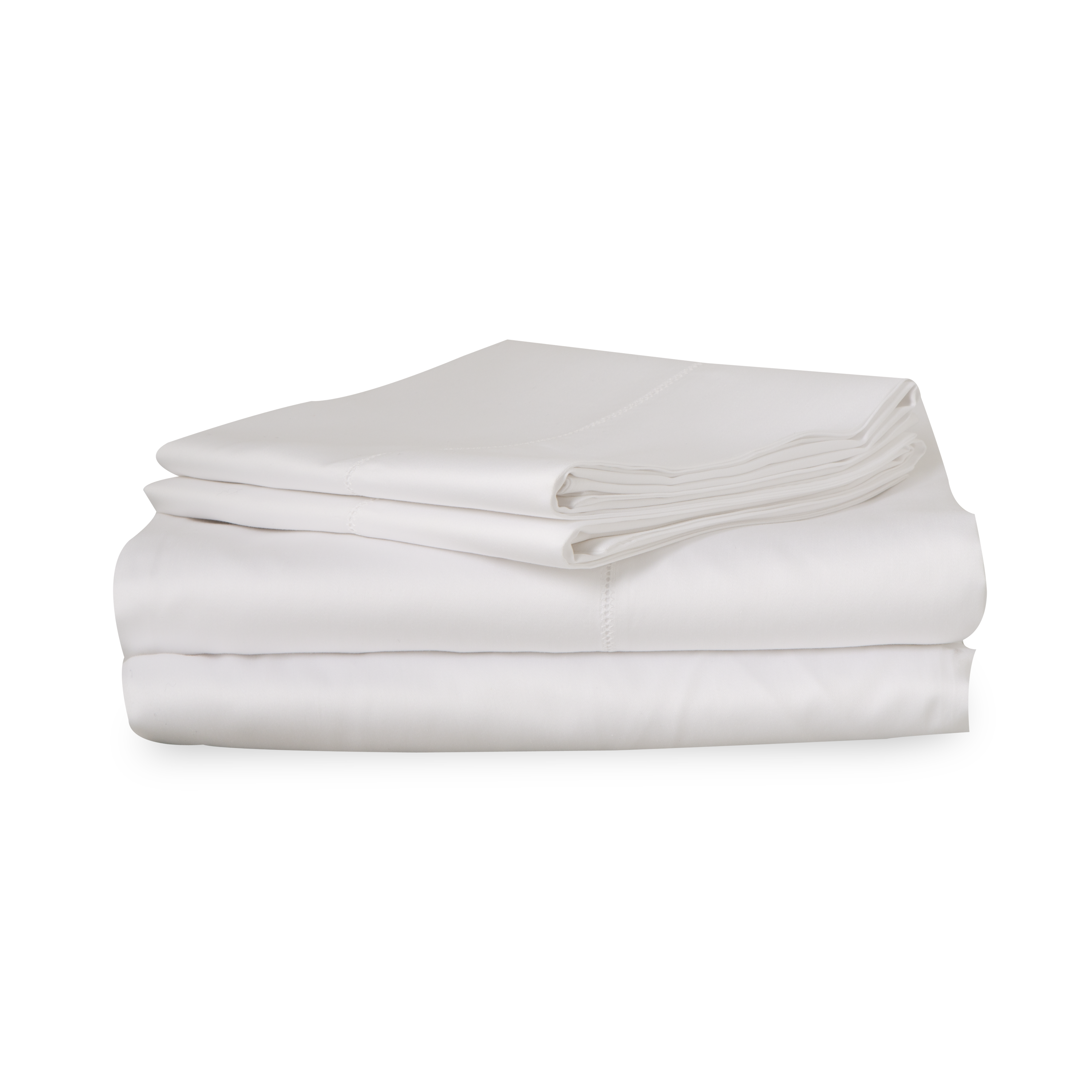 An elegant row of open hemstitching frames this silky, soft sateen collection.