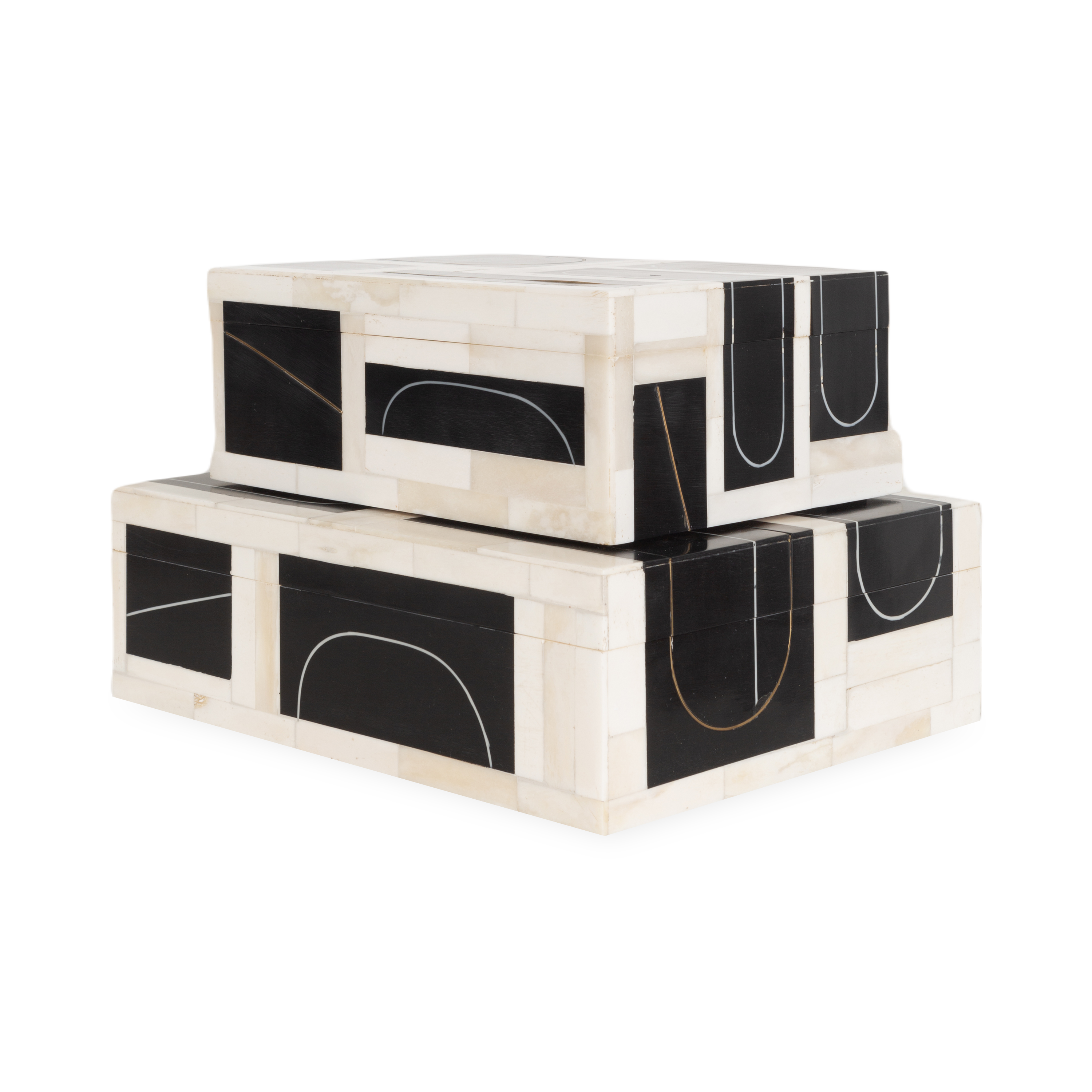 A resin and bone exterior features a brass filet loop that is inlaid.