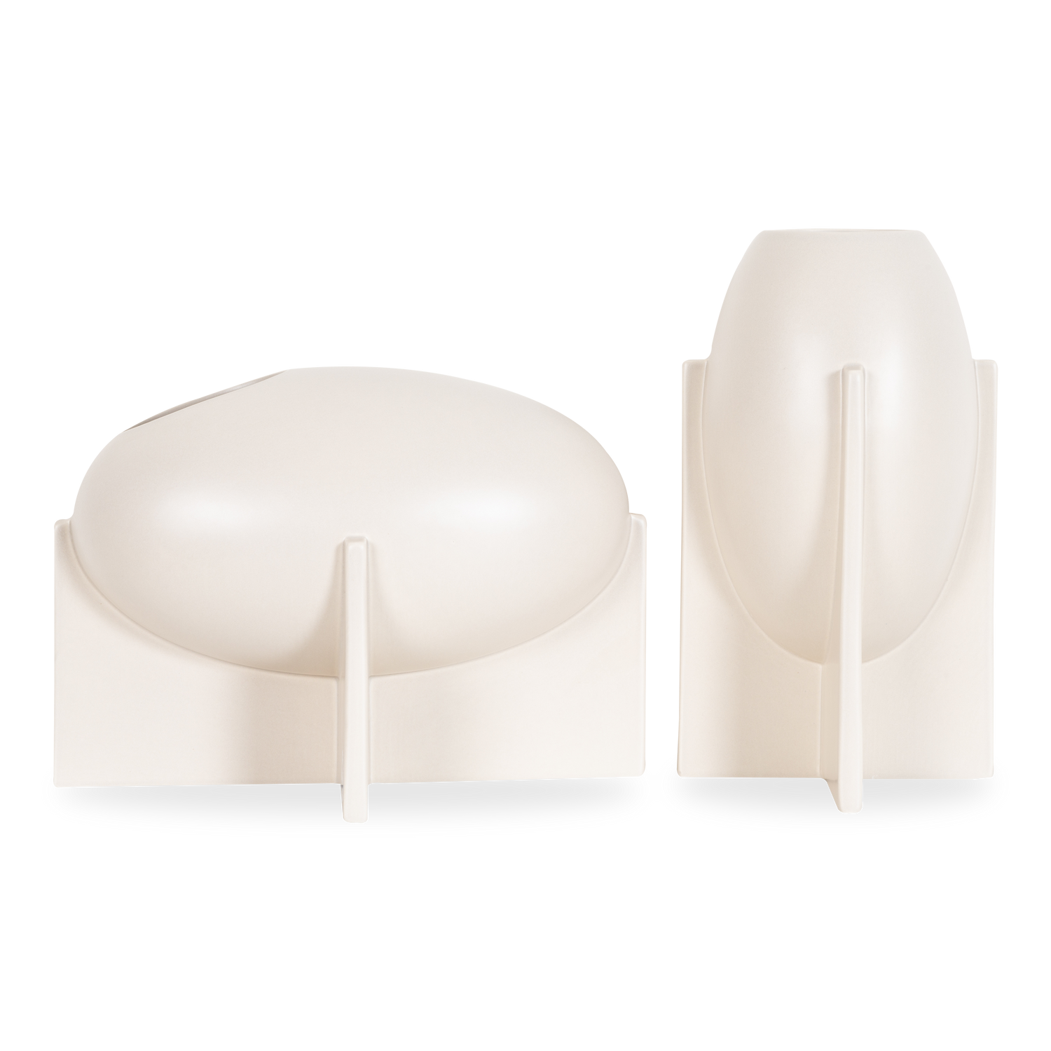 With clean lines and an amicable silhouette%2C the Amara Vase features a minimalist grey ceramic body that sits atop an elevated cross base.