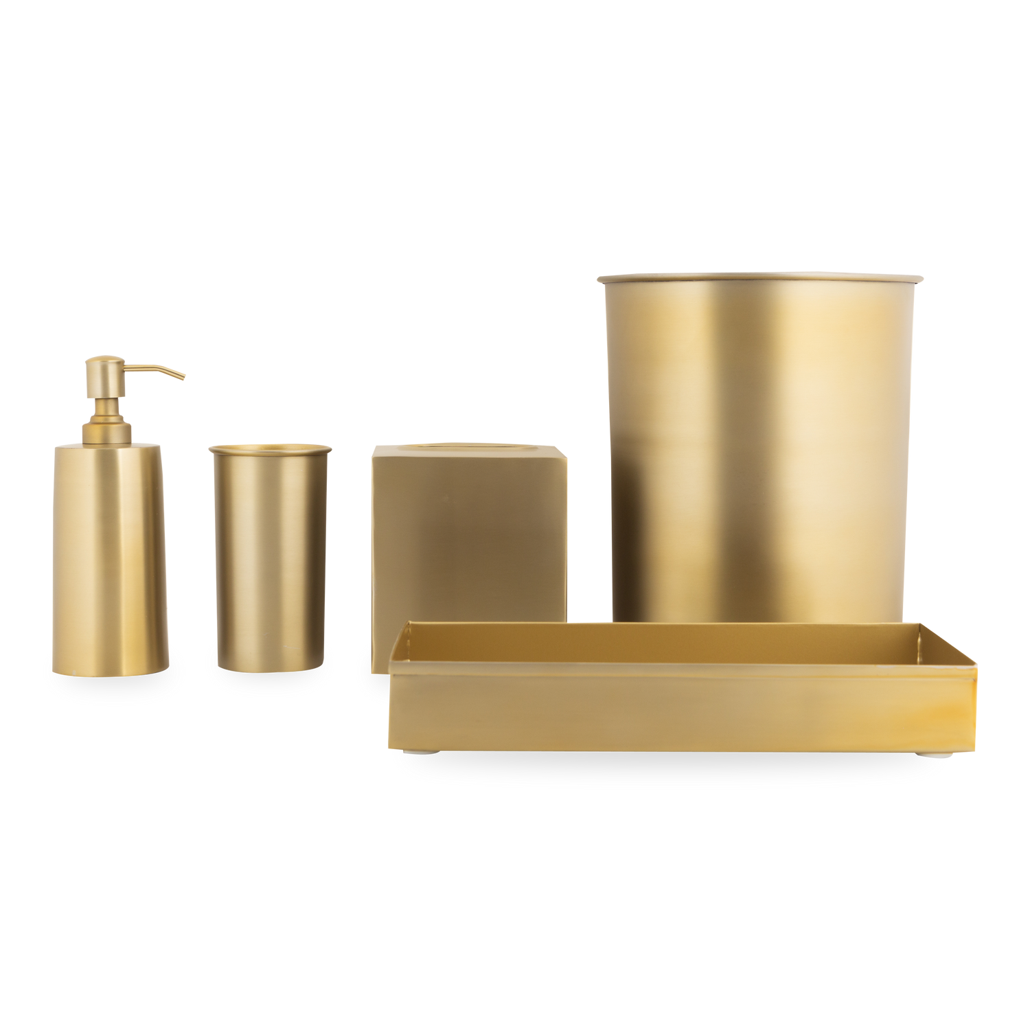 Characterized by its clean design and sleek silhouettes%2C the Essential Collection features an effortlessly elegant matte brass finish that will elevate any bathroom or kitchen coun