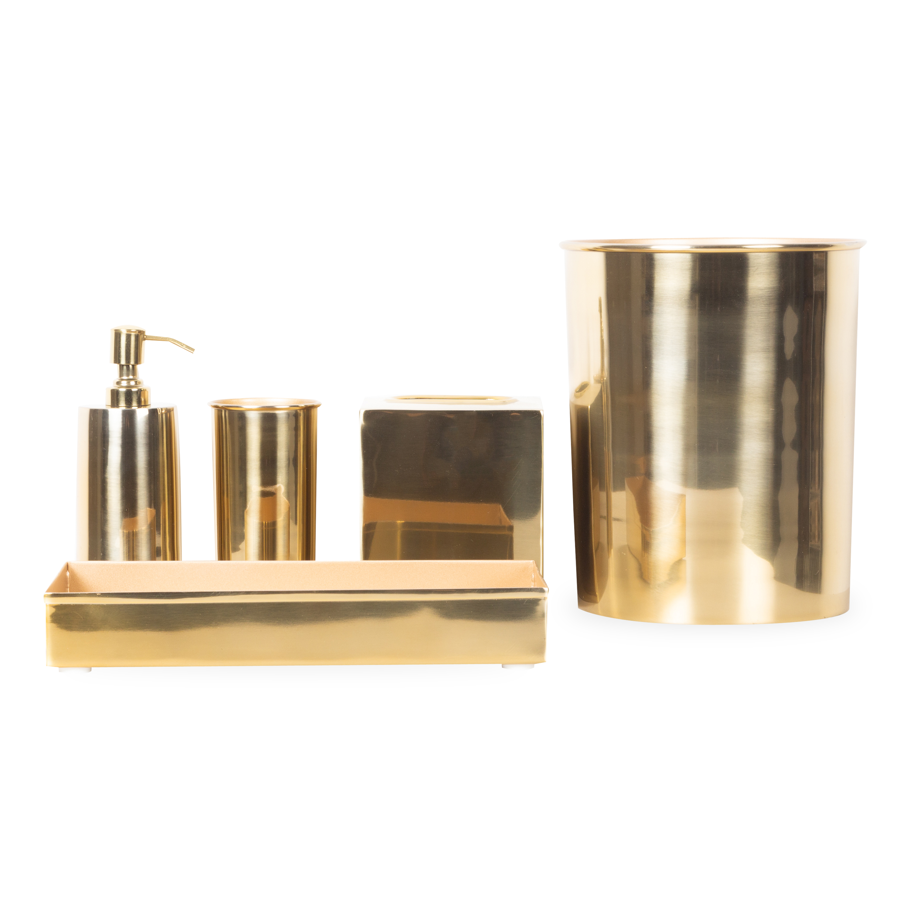 Characterized by its clean design and sleek silhouettes, the Essential Collection features an effortlessly elegant polished brass finish that will elevate any bathroom or kitchen c