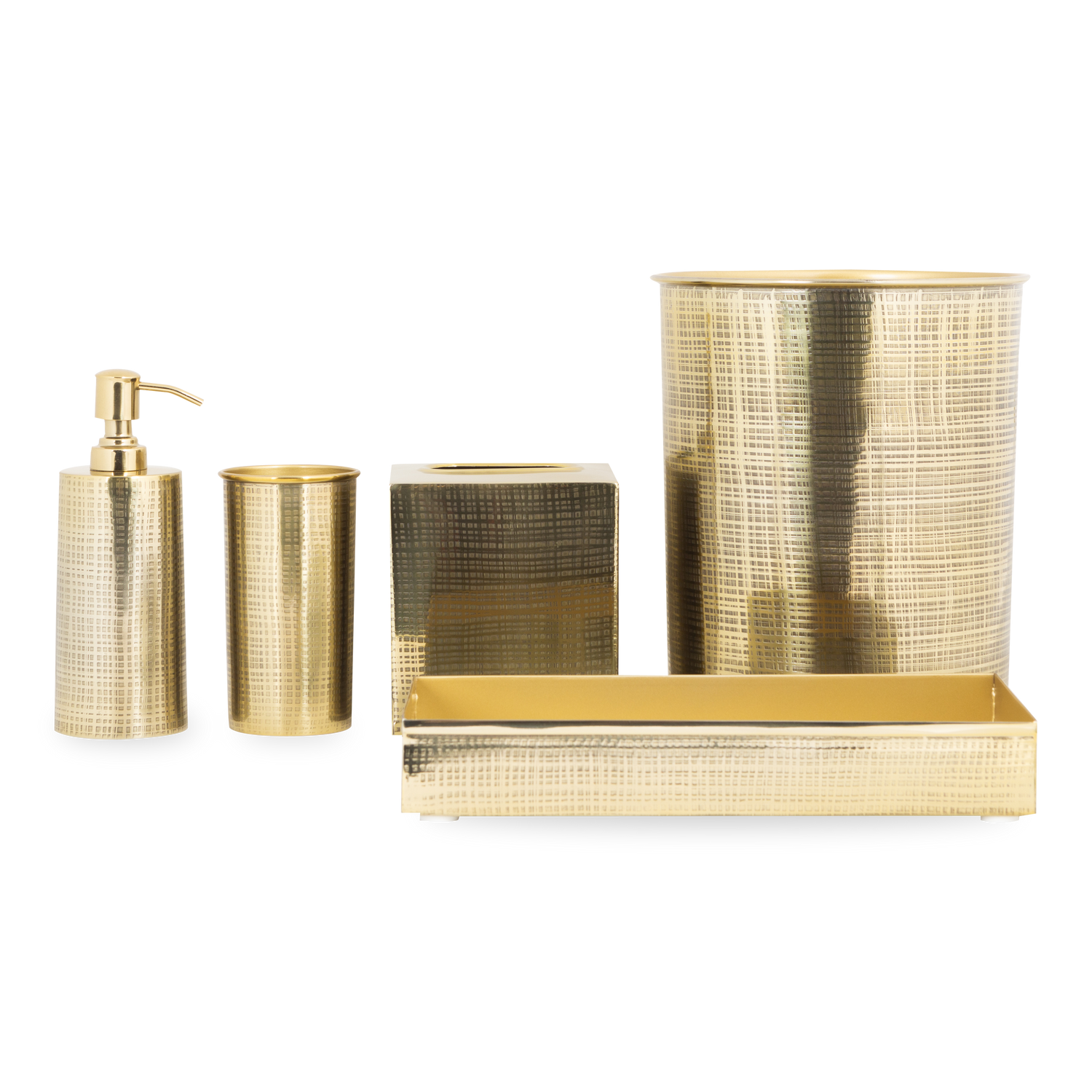 Characterized by its clean design and sleek silhouettes%2C the Essential Collection features an effortlessly elegant textured brass finish that will elevate any bathroom or kitchen c
