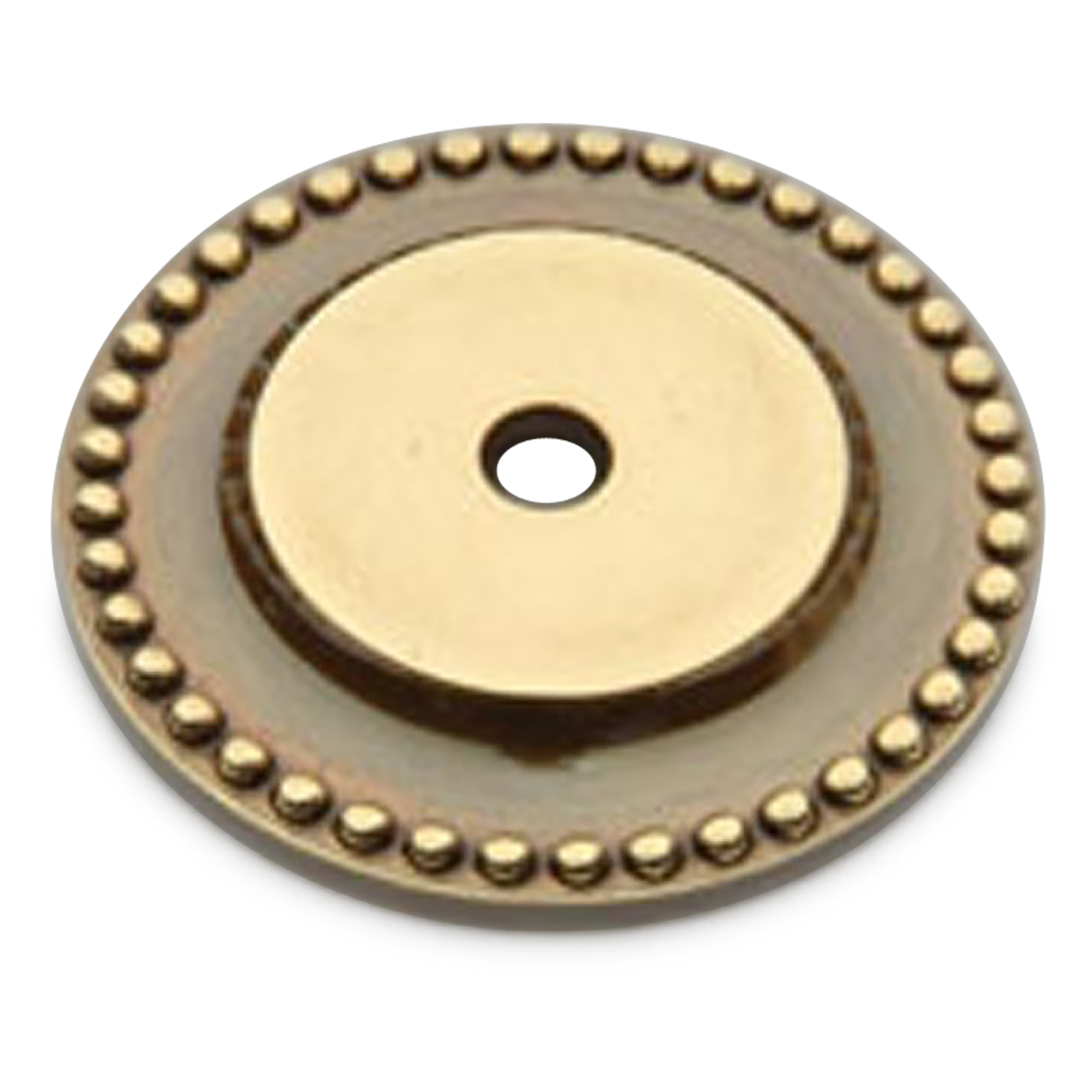 A traditional round back plate with raised chain details.