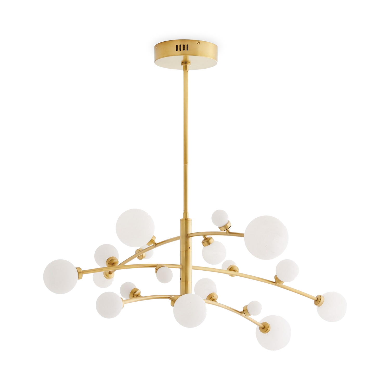Inspired by planetary movements%2C this chandelier casts a provocatively cosmic appeal to a space.