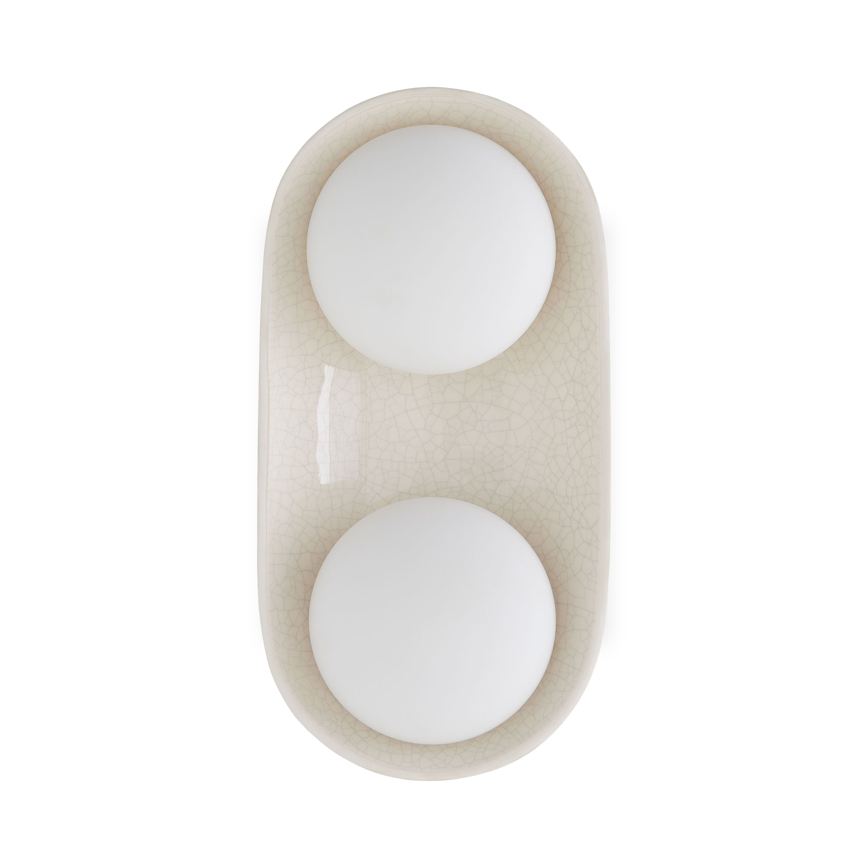 A stunning ivory stained crackle glaze brings warmth and depth to this uniquely modern, minimalist design.