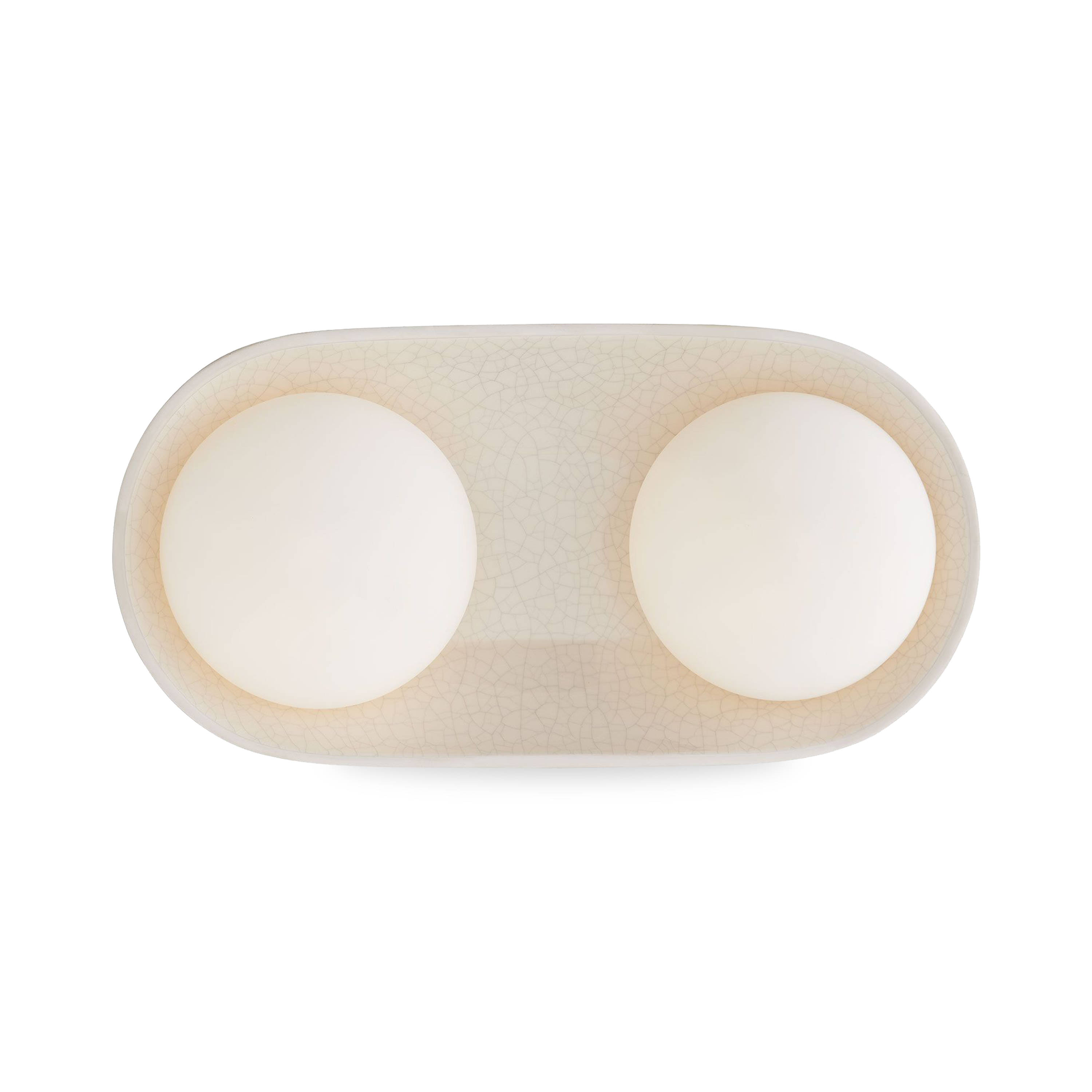 A stunning ivory stained crackle glaze brings warmth and depth to this uniquely modern, minimalist design.